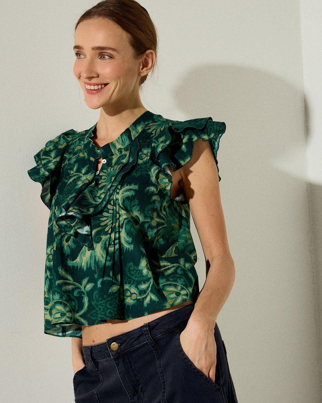 Blusa Sin Mangas Estampado Floral Verde