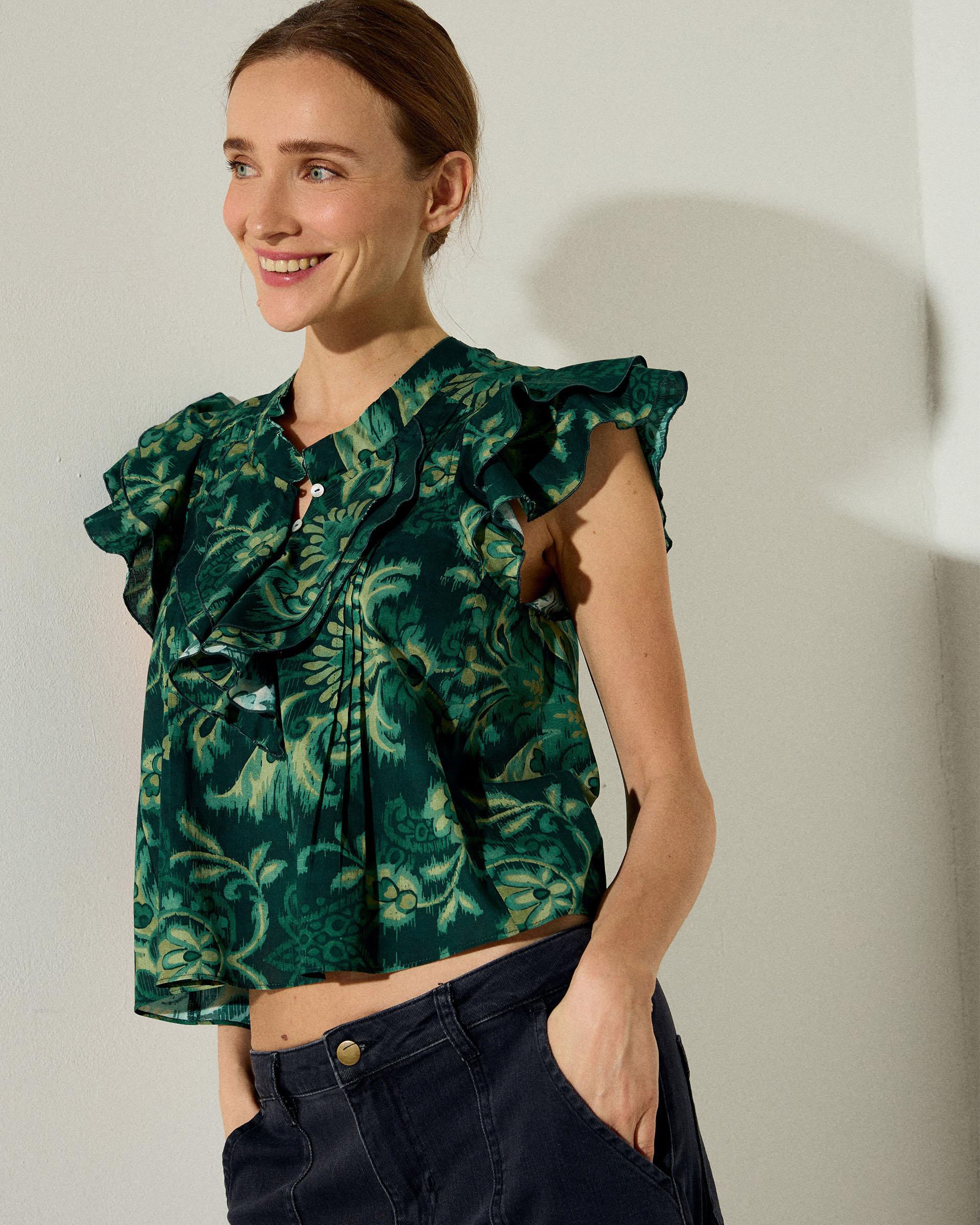 Blusa Sin Mangas Estampado Floral Verde