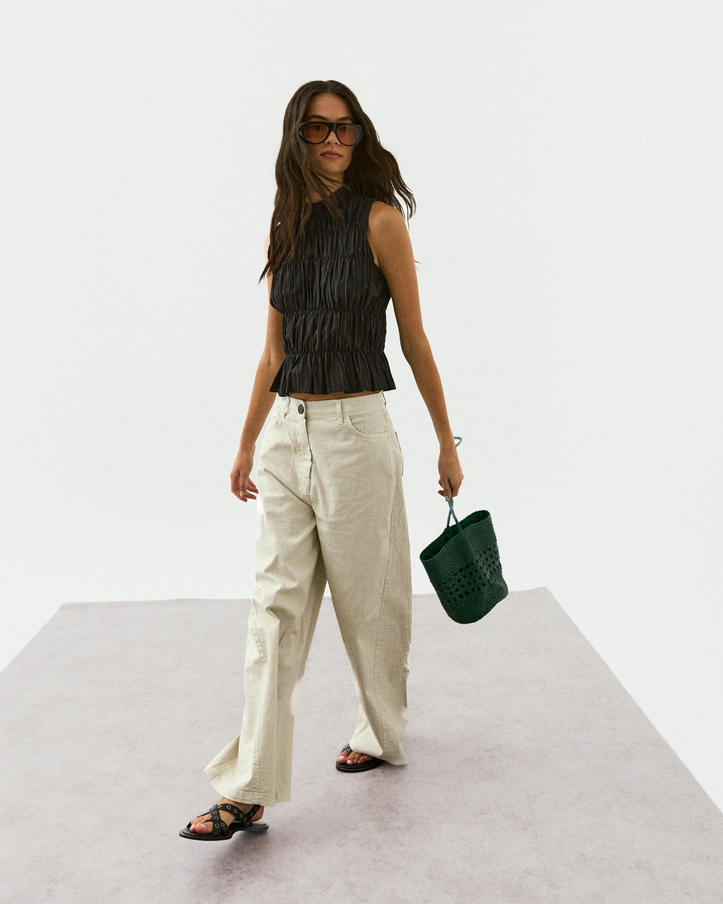 Jeans Costura Diagonal Crudo