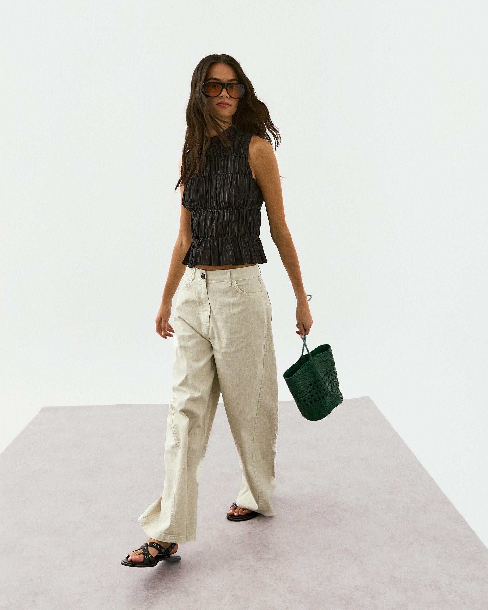 Jeans Costura Diagonal Crudo