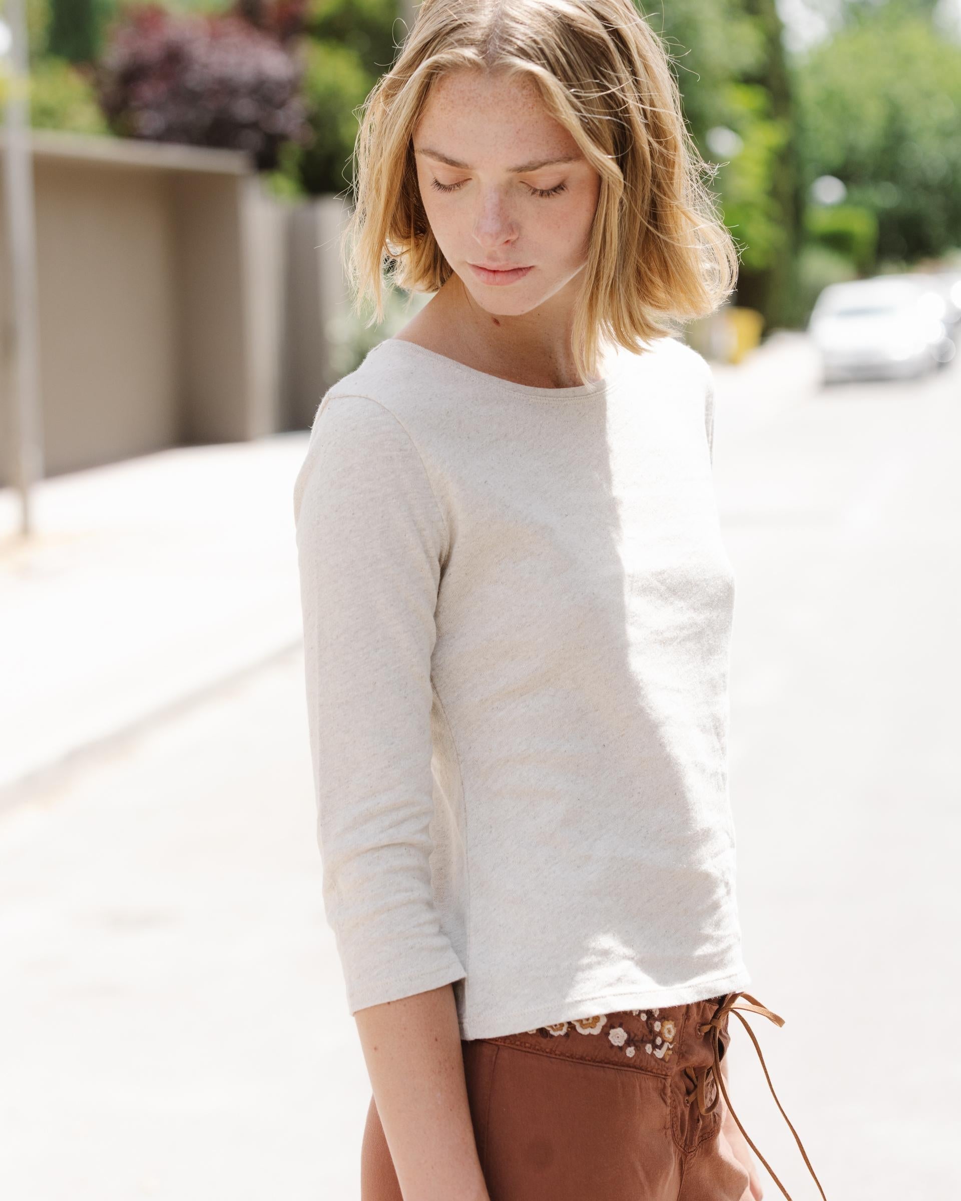 Camiseta Básica Manga Francesa Beige