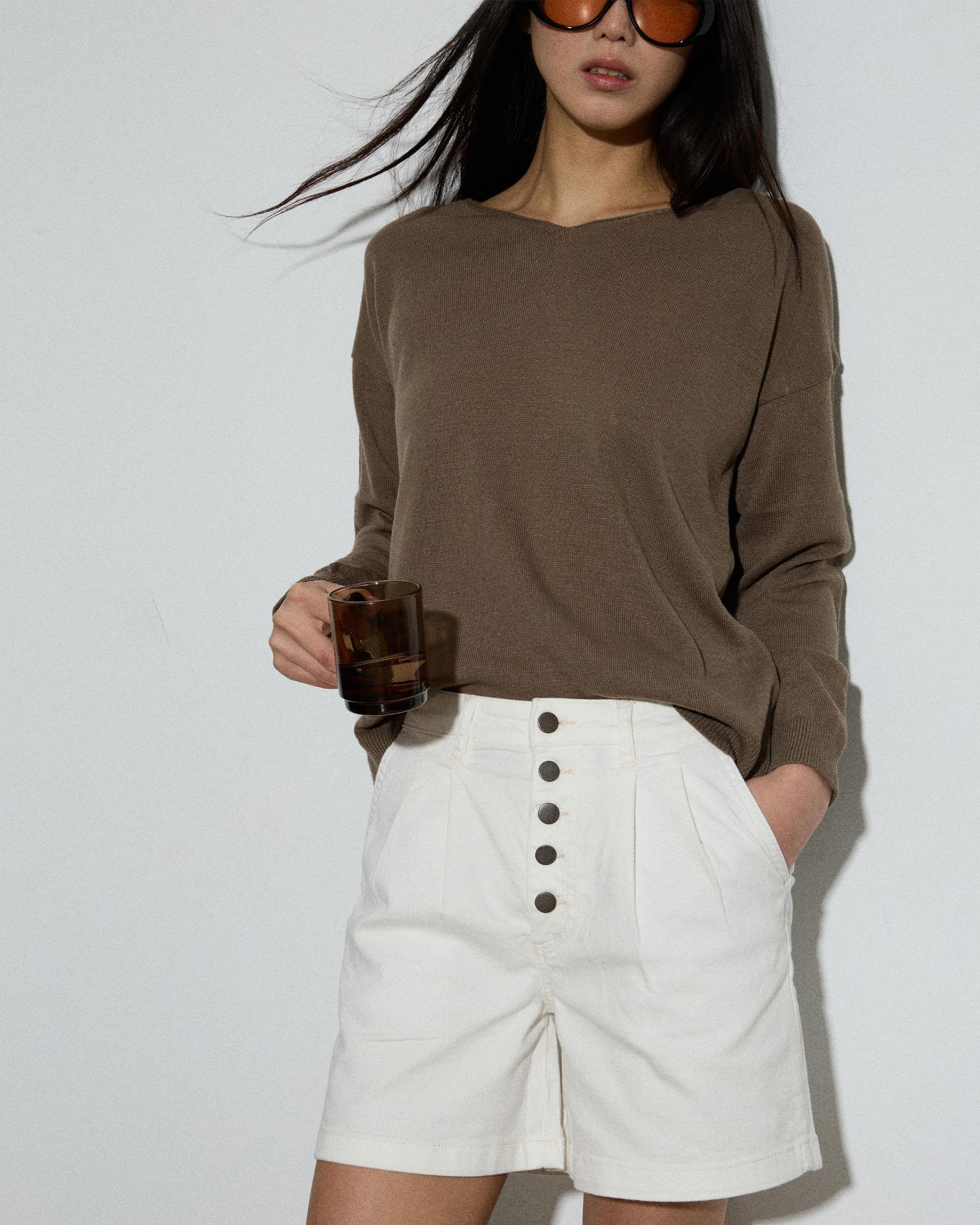 Jersey Cuello Pico Punto Fino Taupe