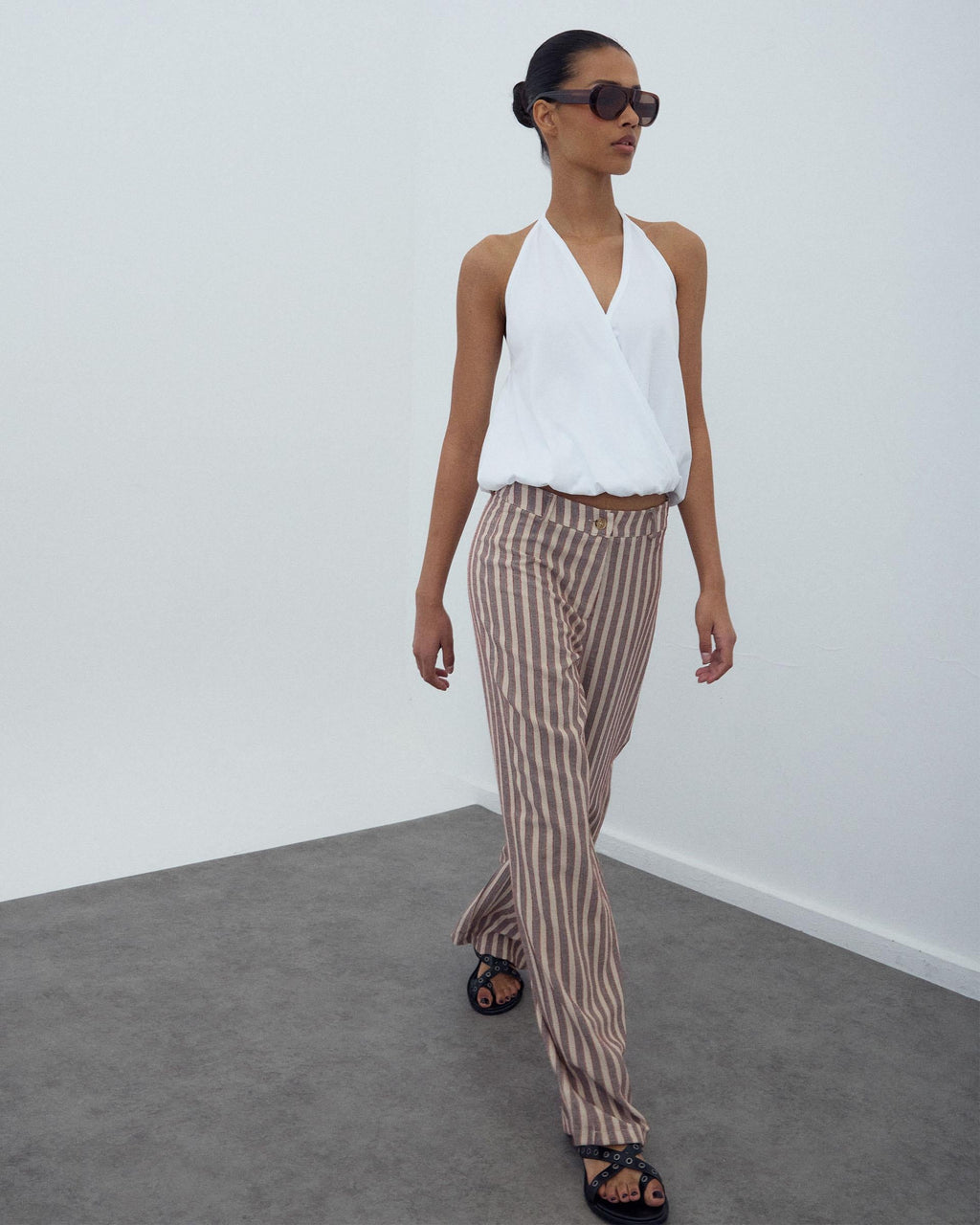 Pantalón Fluido Rayas Marrón