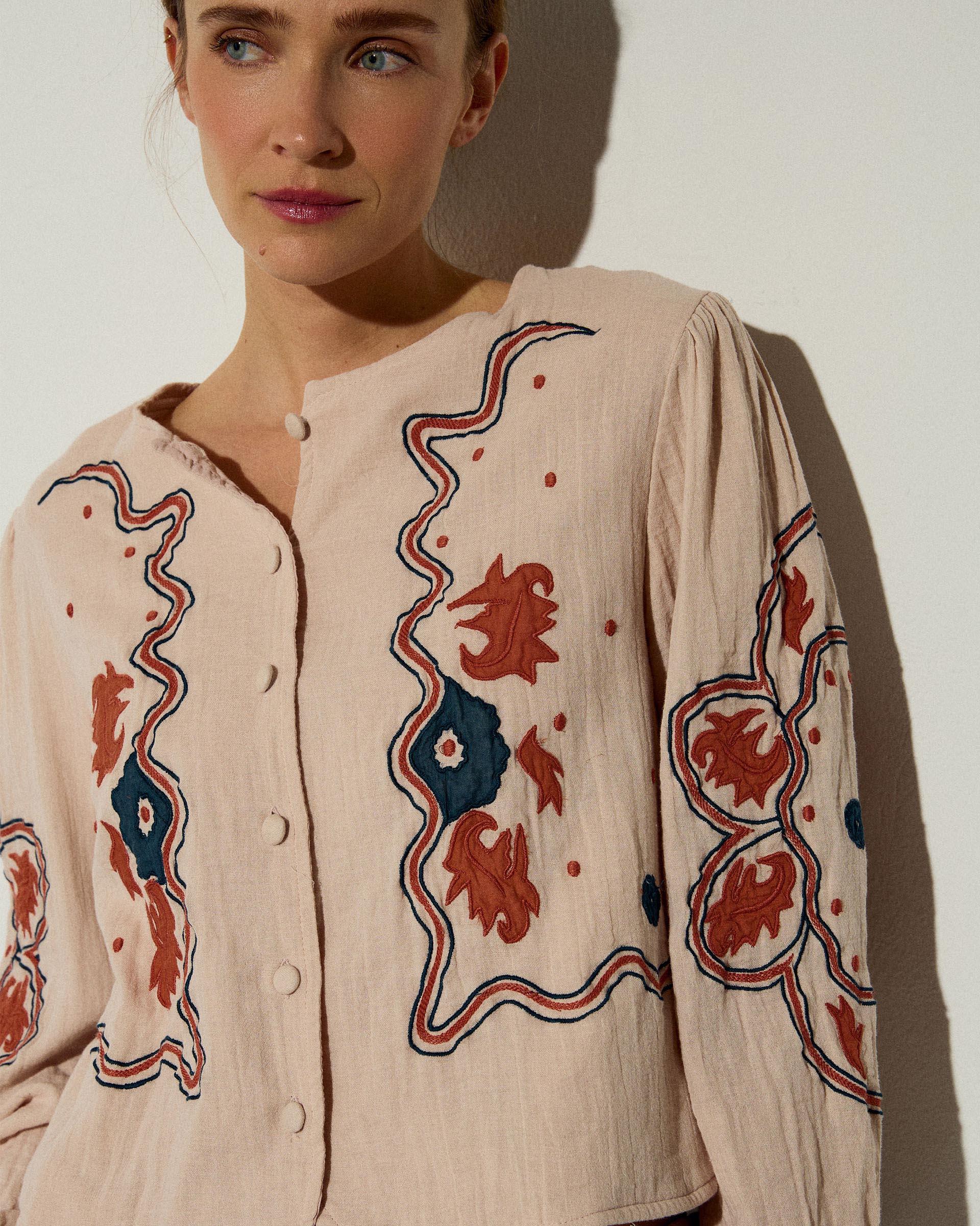 Sobrecamisa Bordados Étnicos Rosa Palo