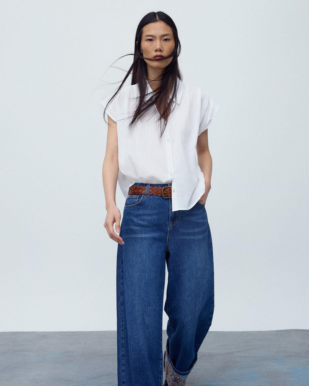 Camisa Sin Mangas Pliegues Blanca