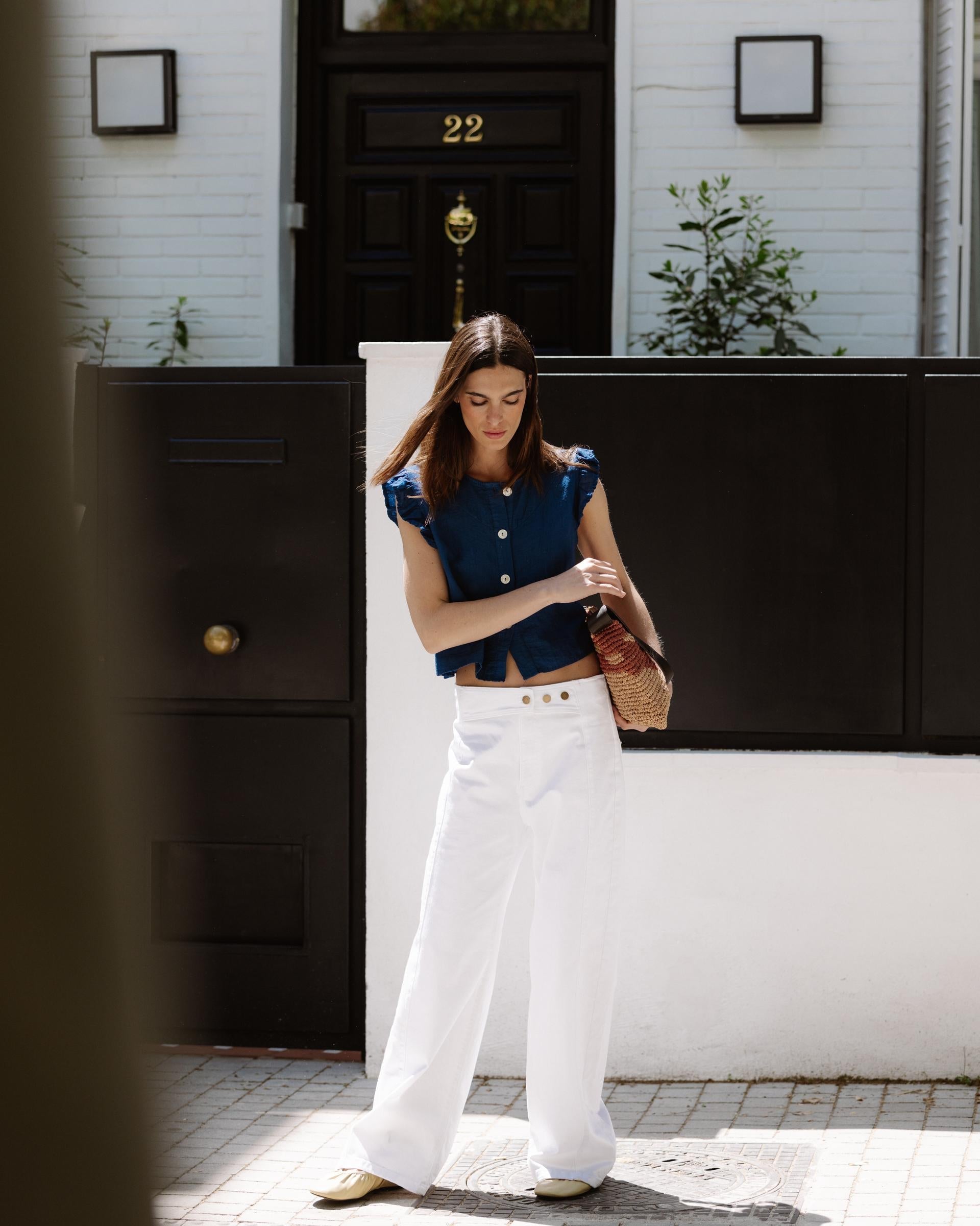 Jeans Cinturilla Pieza Botones Blanco