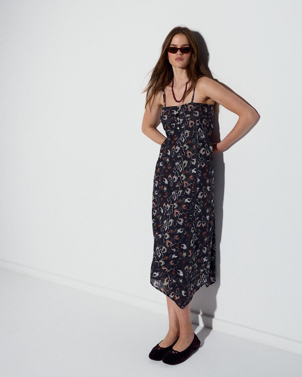 Vestido Puntillas Bolsillos Estampado Floral Antracita