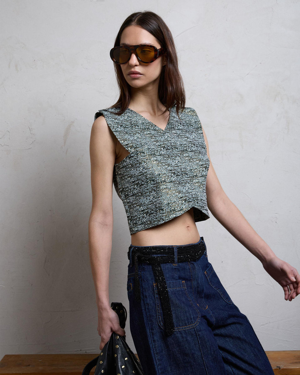 Top Cruzado Jacquard Verde Agua