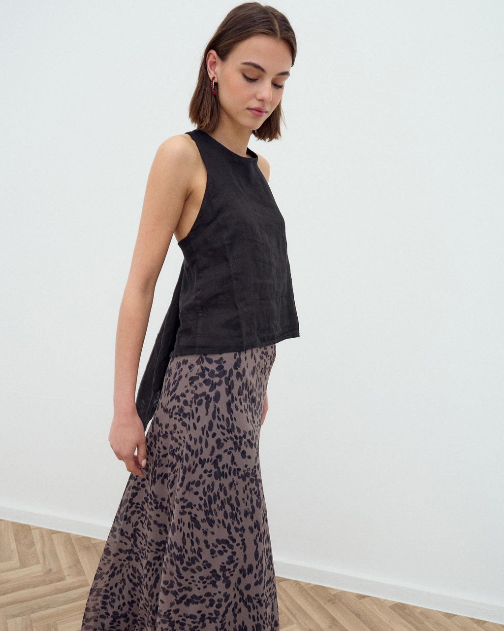 Top Lino Espalda Descubierta Negro