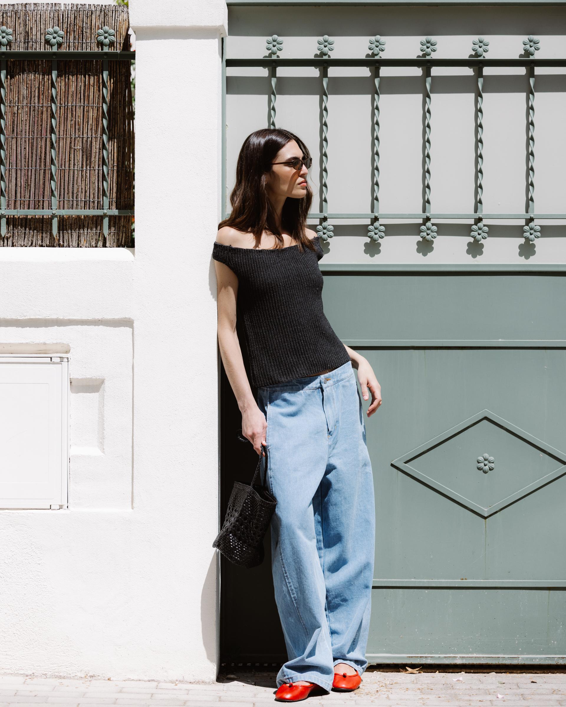 Top Punto Escote Bardot Lurex Antracita