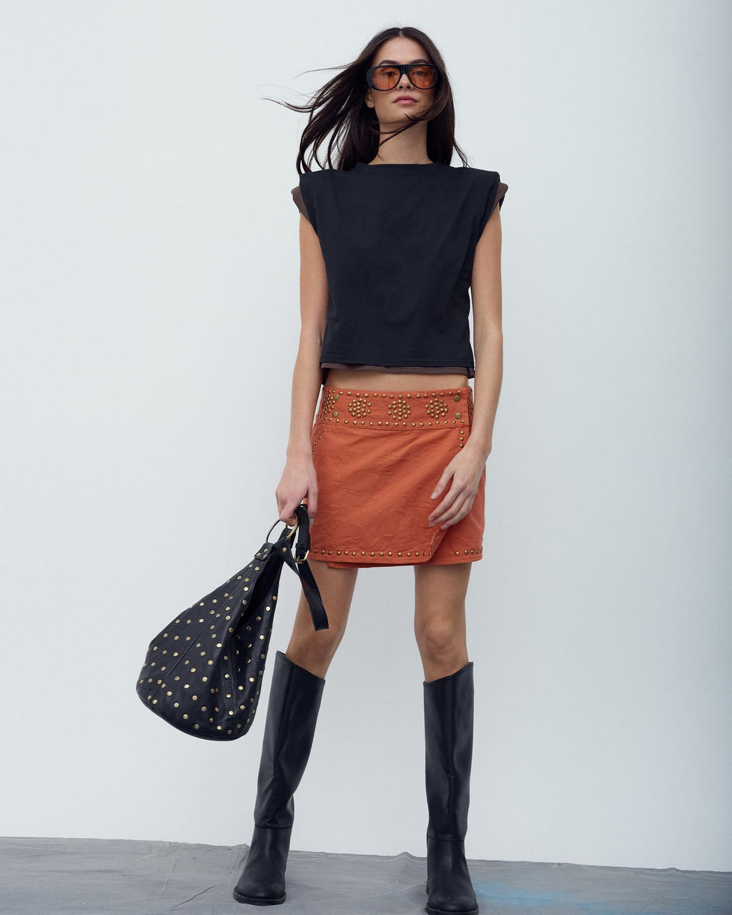 Minifalda Tachuelas Canvas Naranja