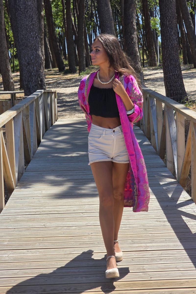 Kimono indio reversible en tonos fucsia
