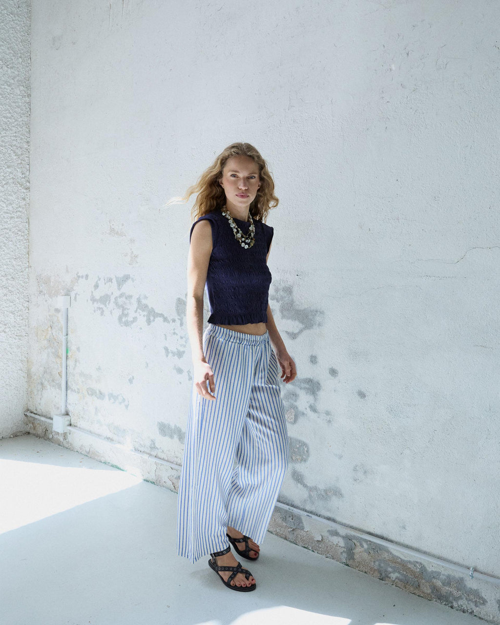 Pantalón Fluido Rayas Azul