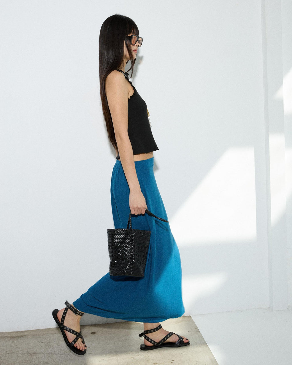 Falda Larga Recta Azul