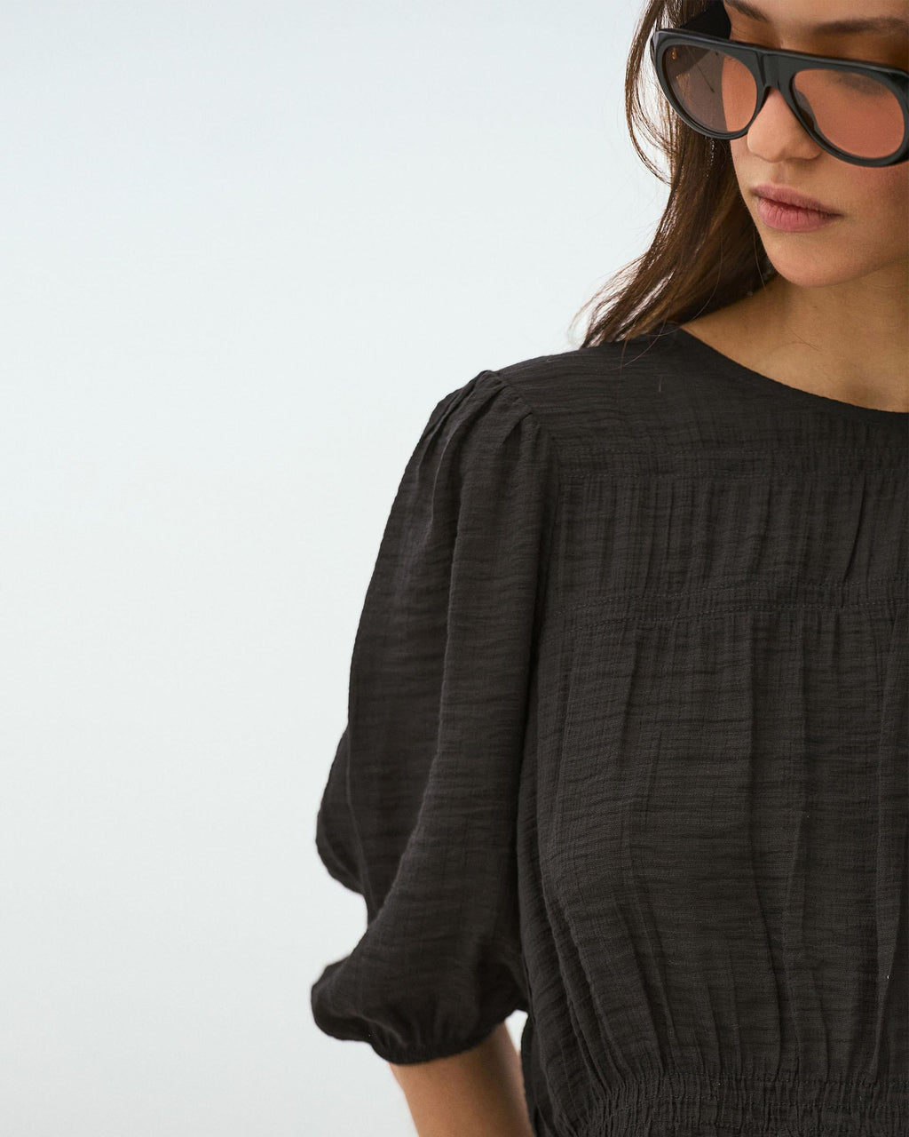 Blusa Gomas Manga Francesa Negro