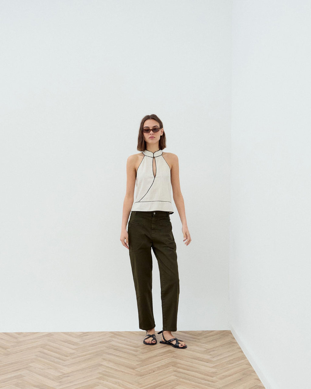 Jeans Bolsillos Ribeteados Verde Oscuro