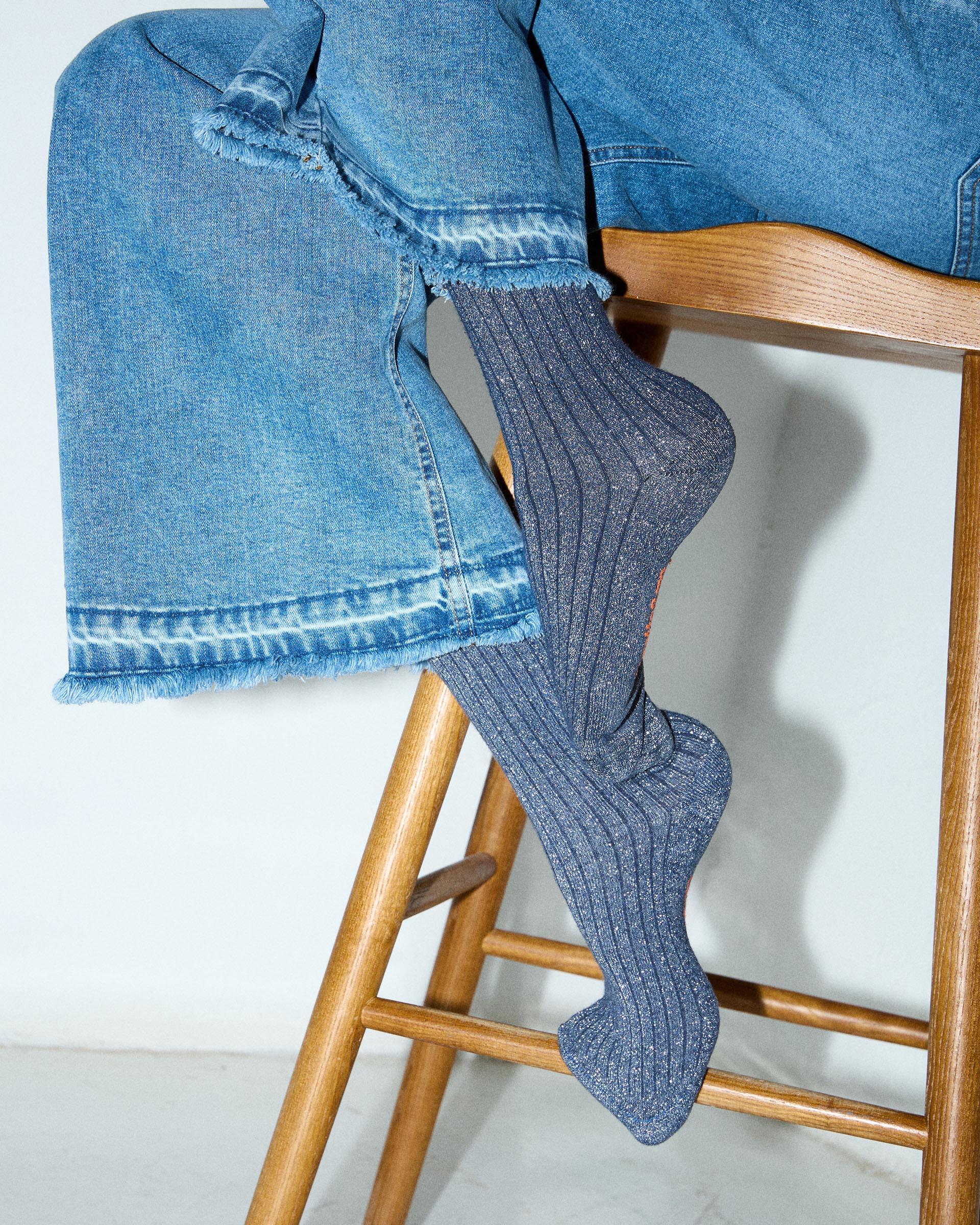 Calcetines Media Caña Lurex Azul Oscuro