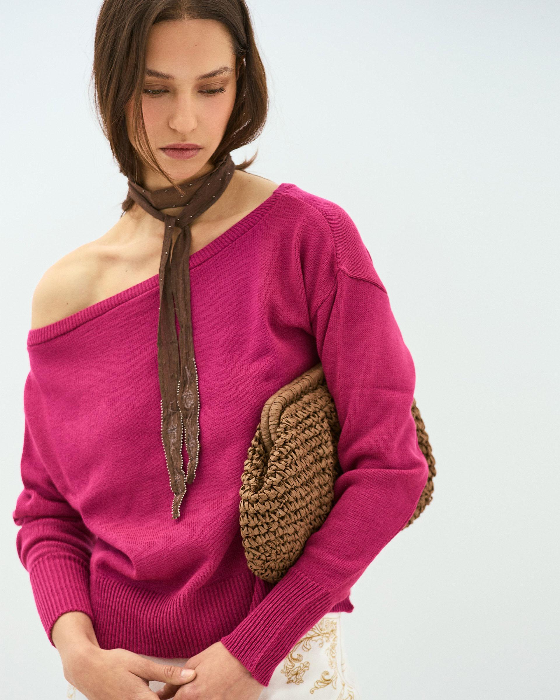 Jersey Cuello Asimétrico Fucsia