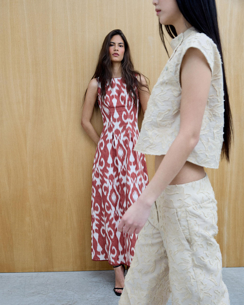Vestido Sin Mangas Estampado Étnico Teja