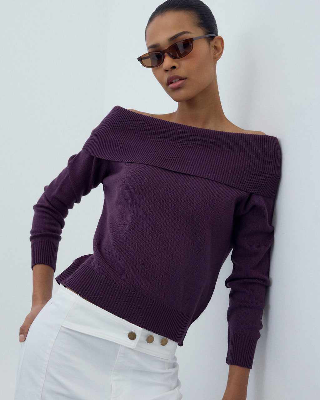 Jersey Hombros Descubiertos Morado