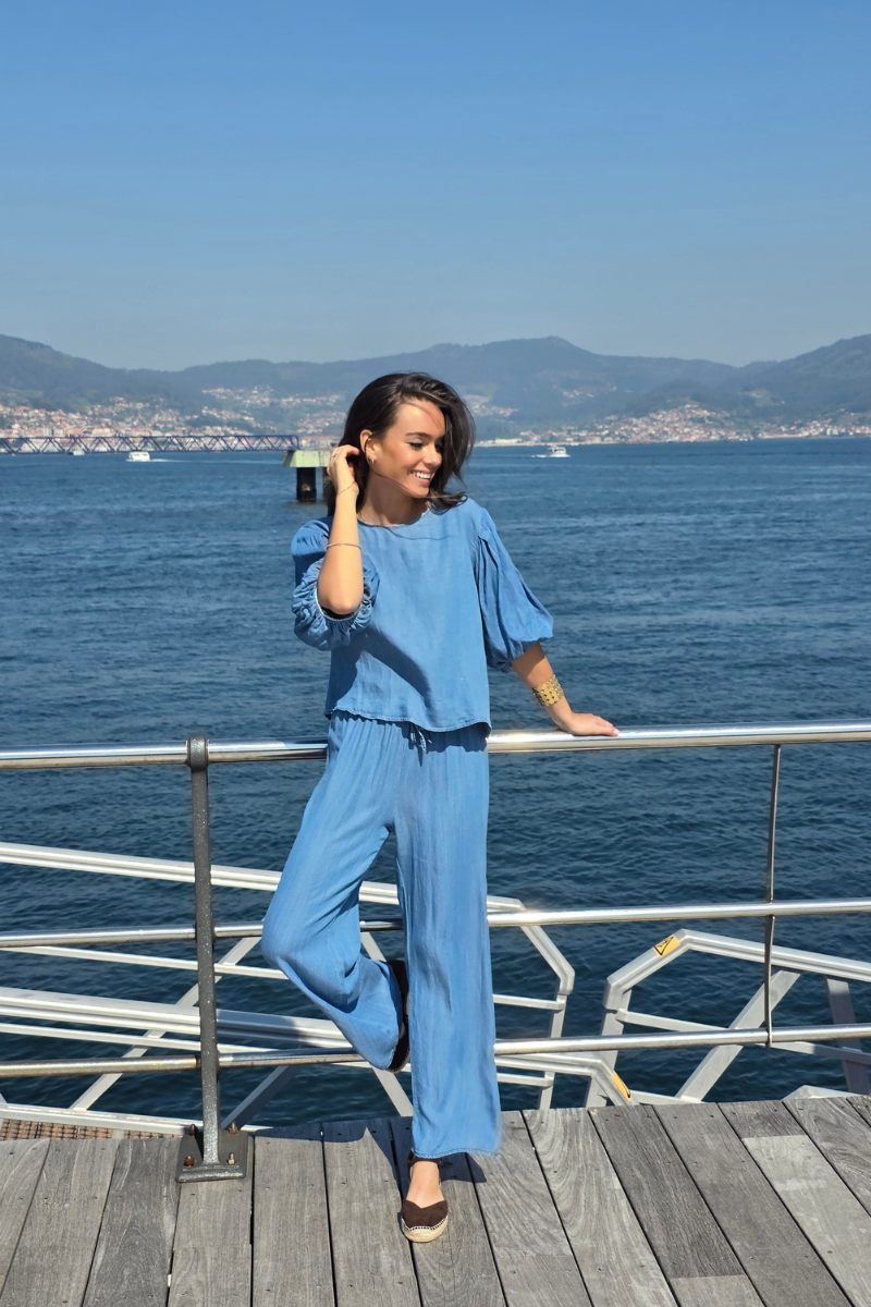 Pantalón Azul Jeans Claro con Cintura Elástica