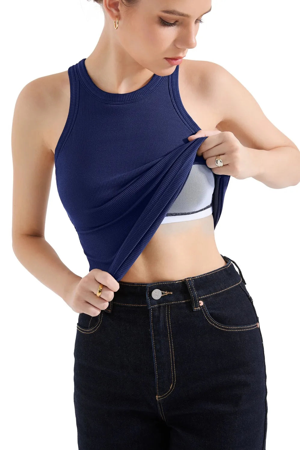 Cotton Ribbed Crew Neck Tank Top
