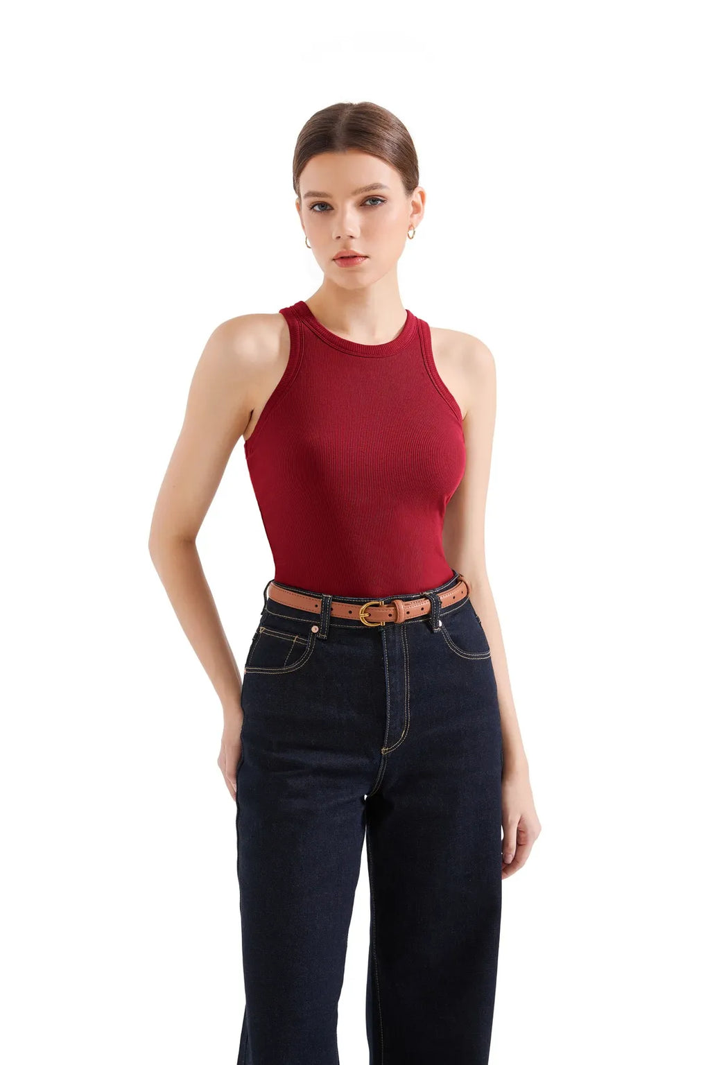 Cotton Ribbed Crew Neck Tank Top