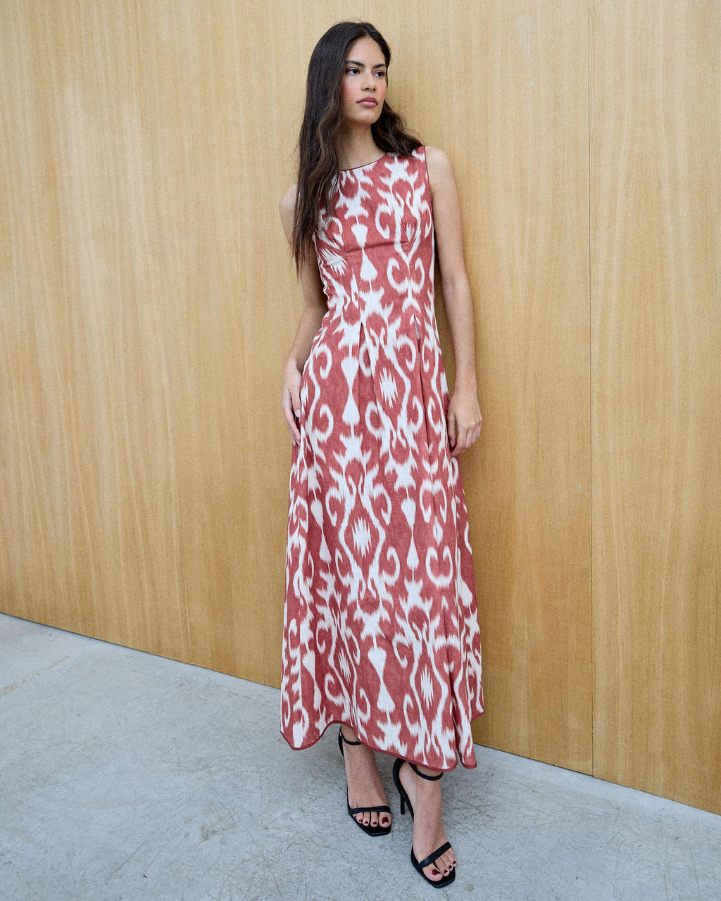 Vestido Sin Mangas Estampado Étnico Teja