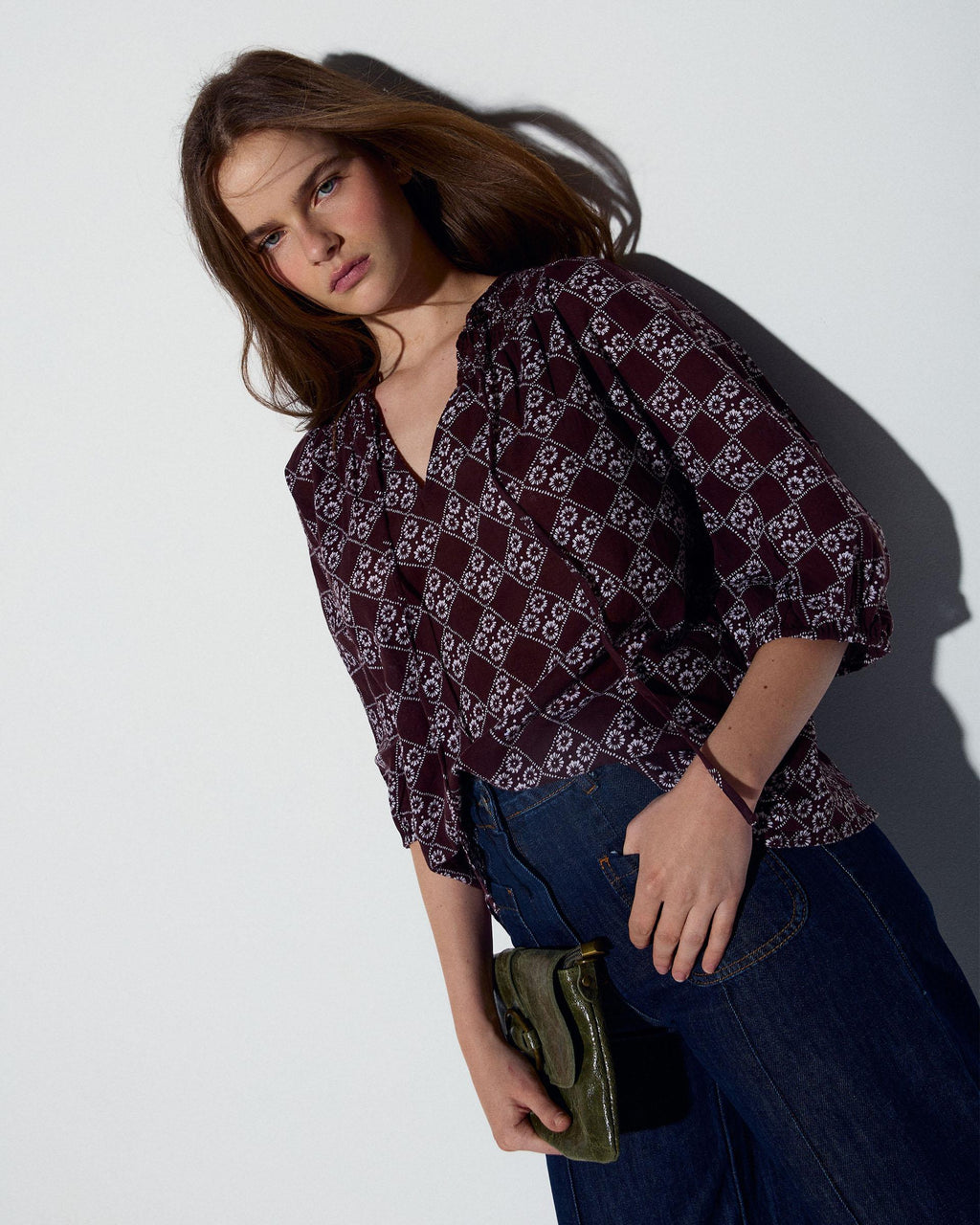 Blusa Lazada Delantera Estampado Floral Marrón