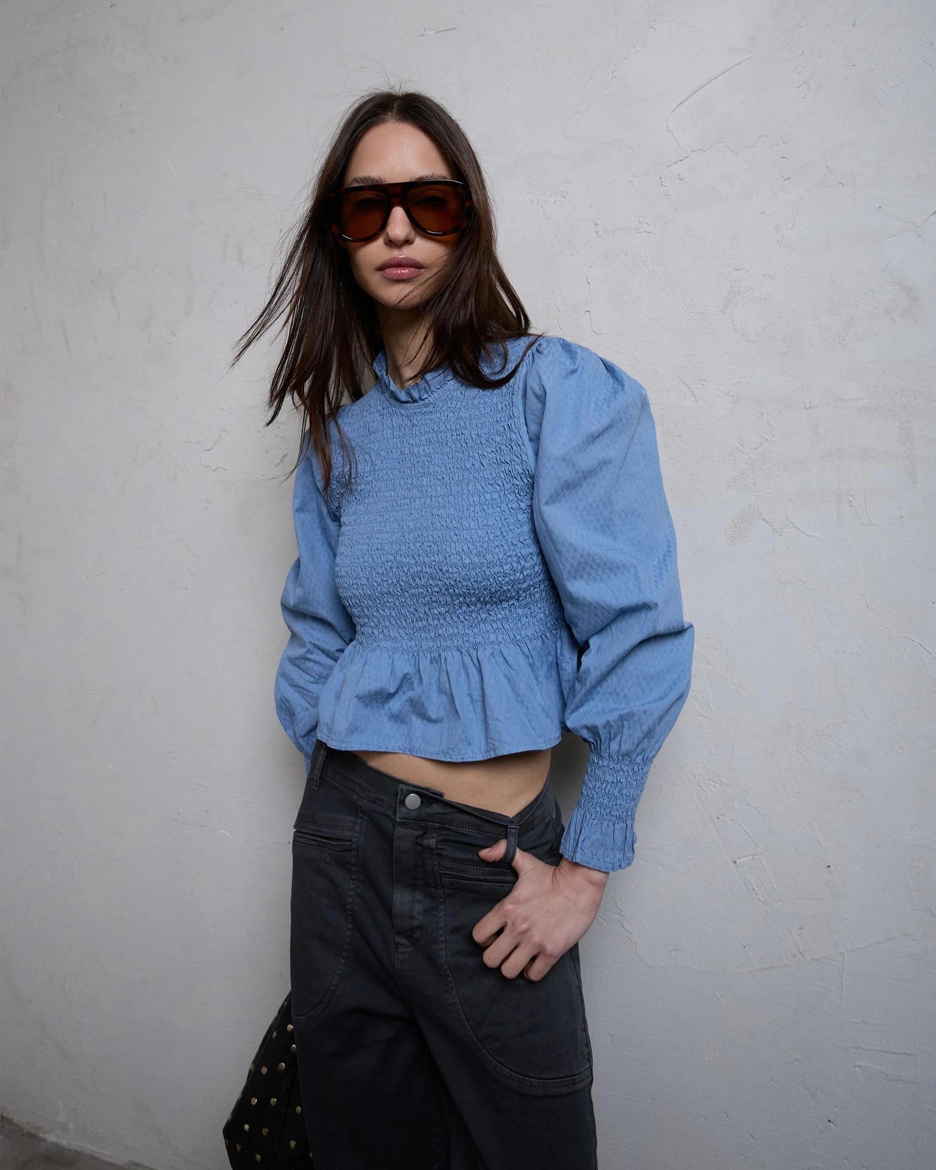Blusa Nido De Abeja Azul