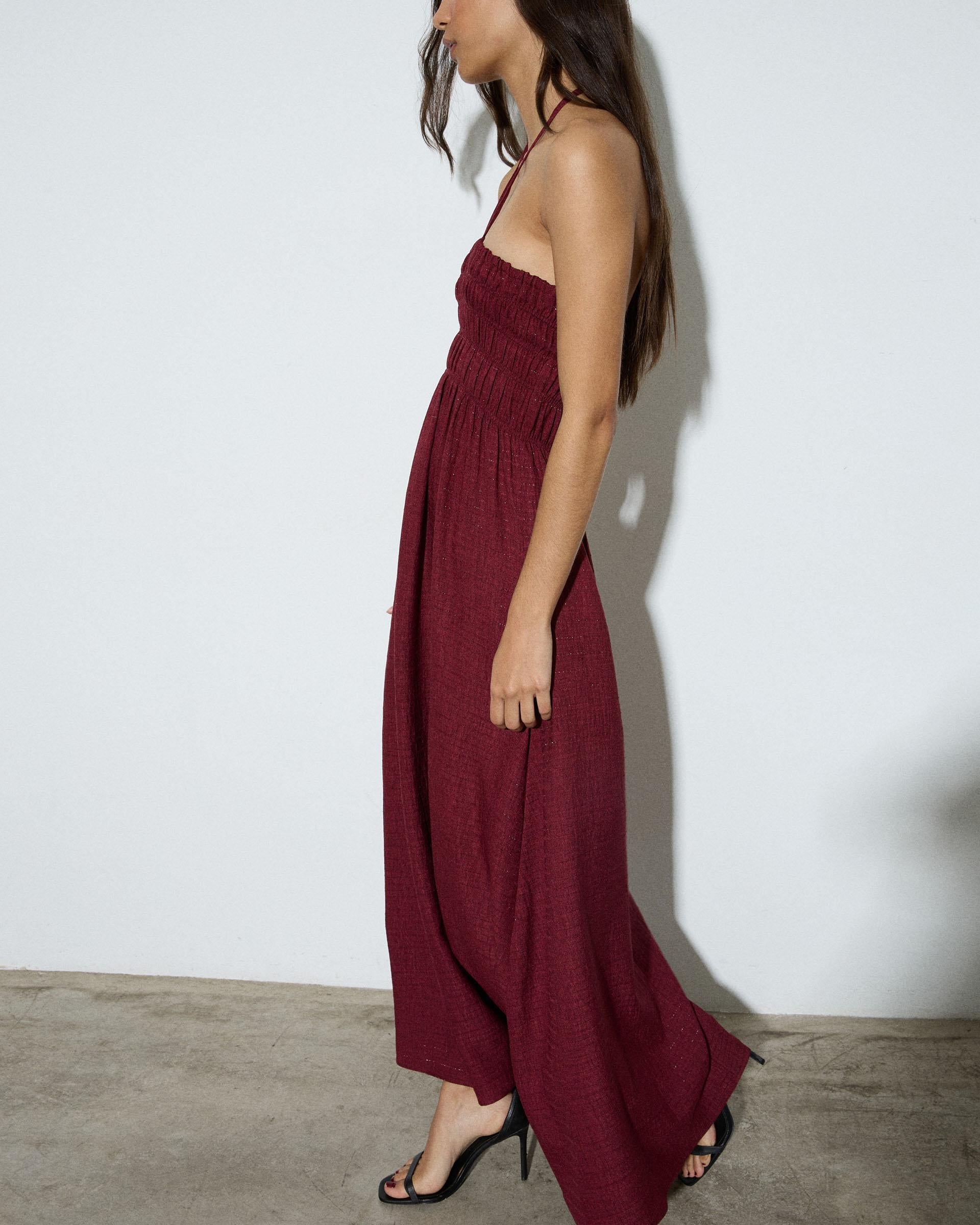 Vestido Largo Gomas Granate