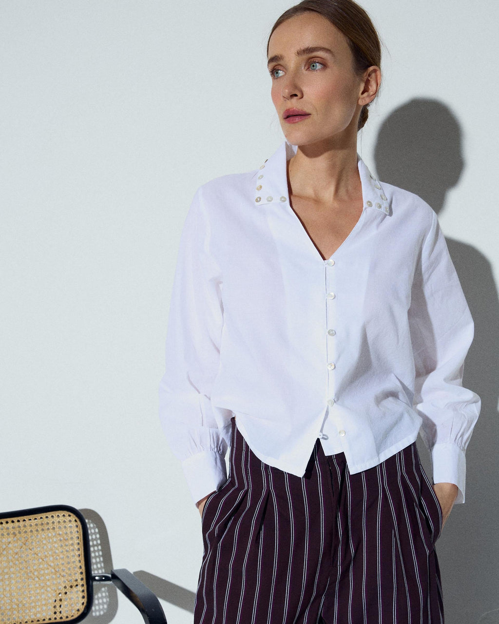 Camisa Botones Nacar Blanca
