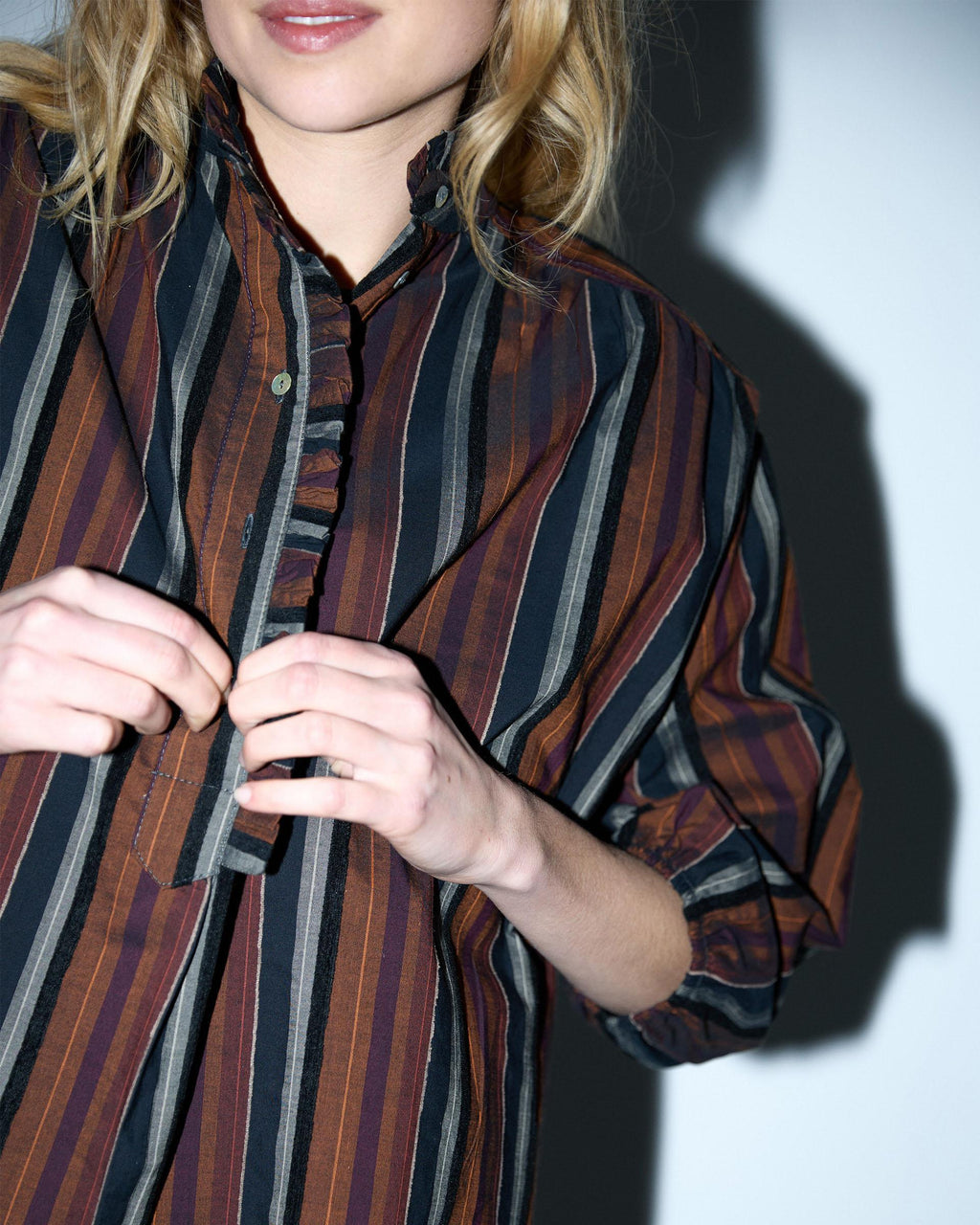 Blusa Rayas Detalle Terciopelo Teja