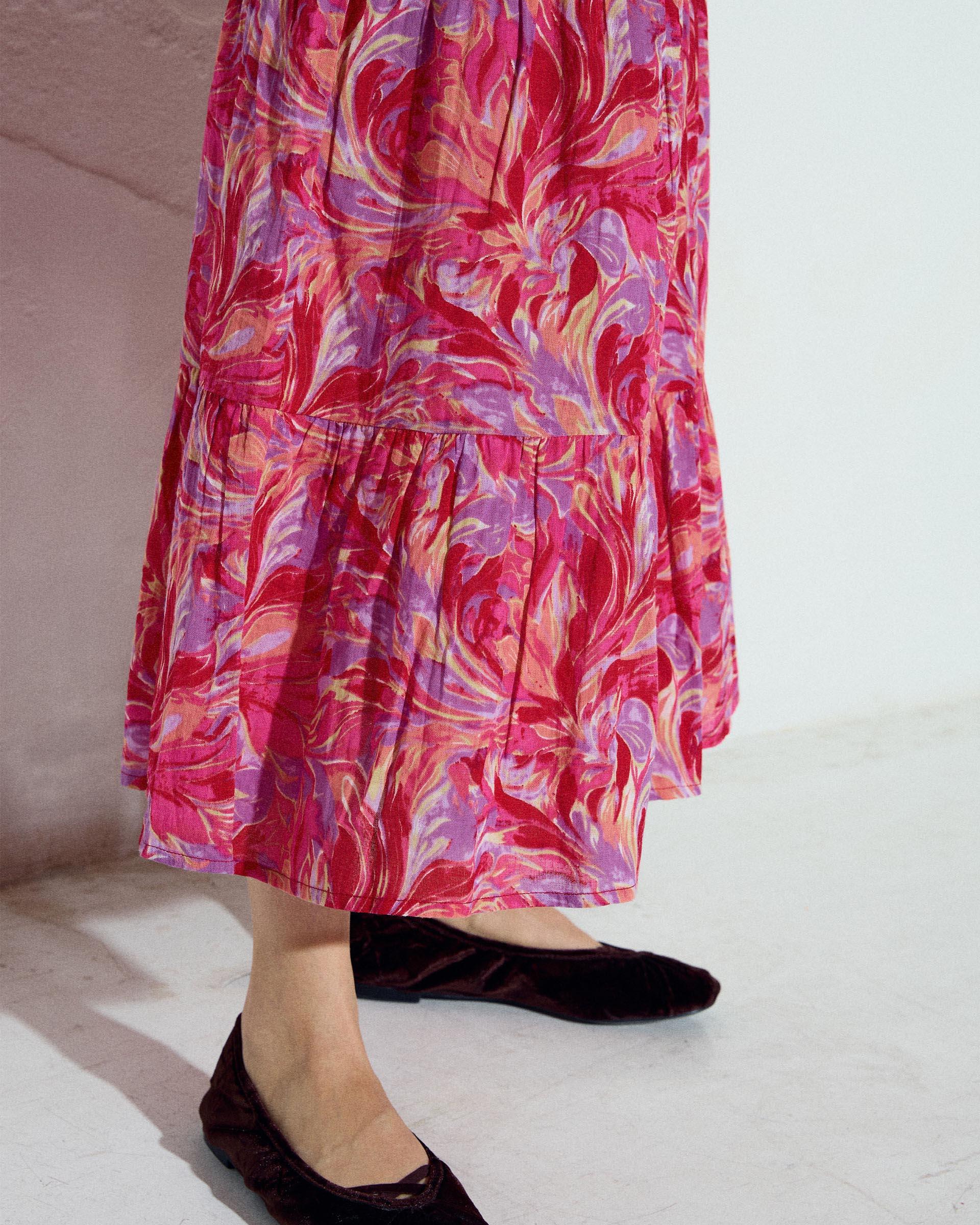 Falda Fluida Estampado Floral Fucsia