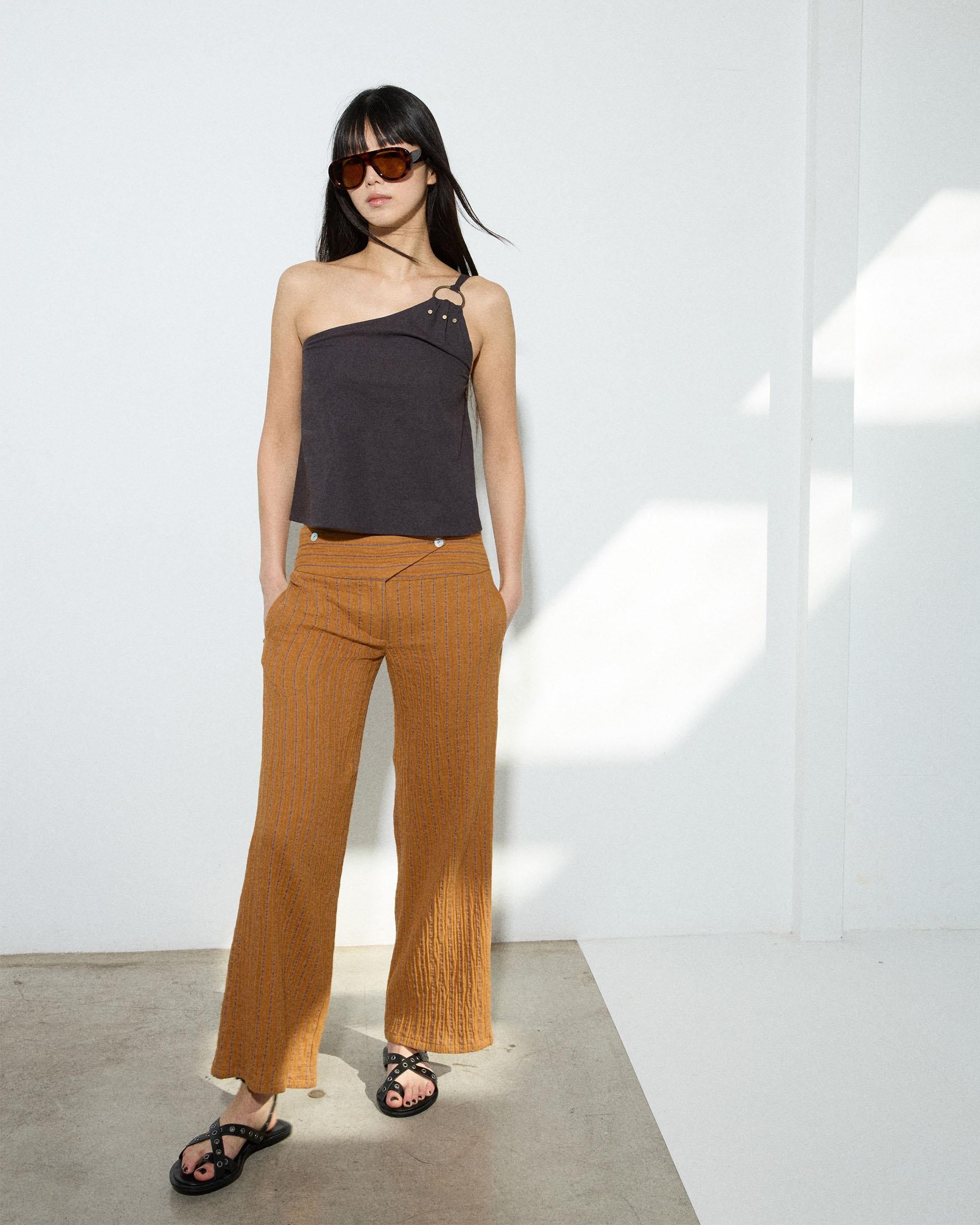 Pantalón Rayas Cinturilla Cruzada Naranja