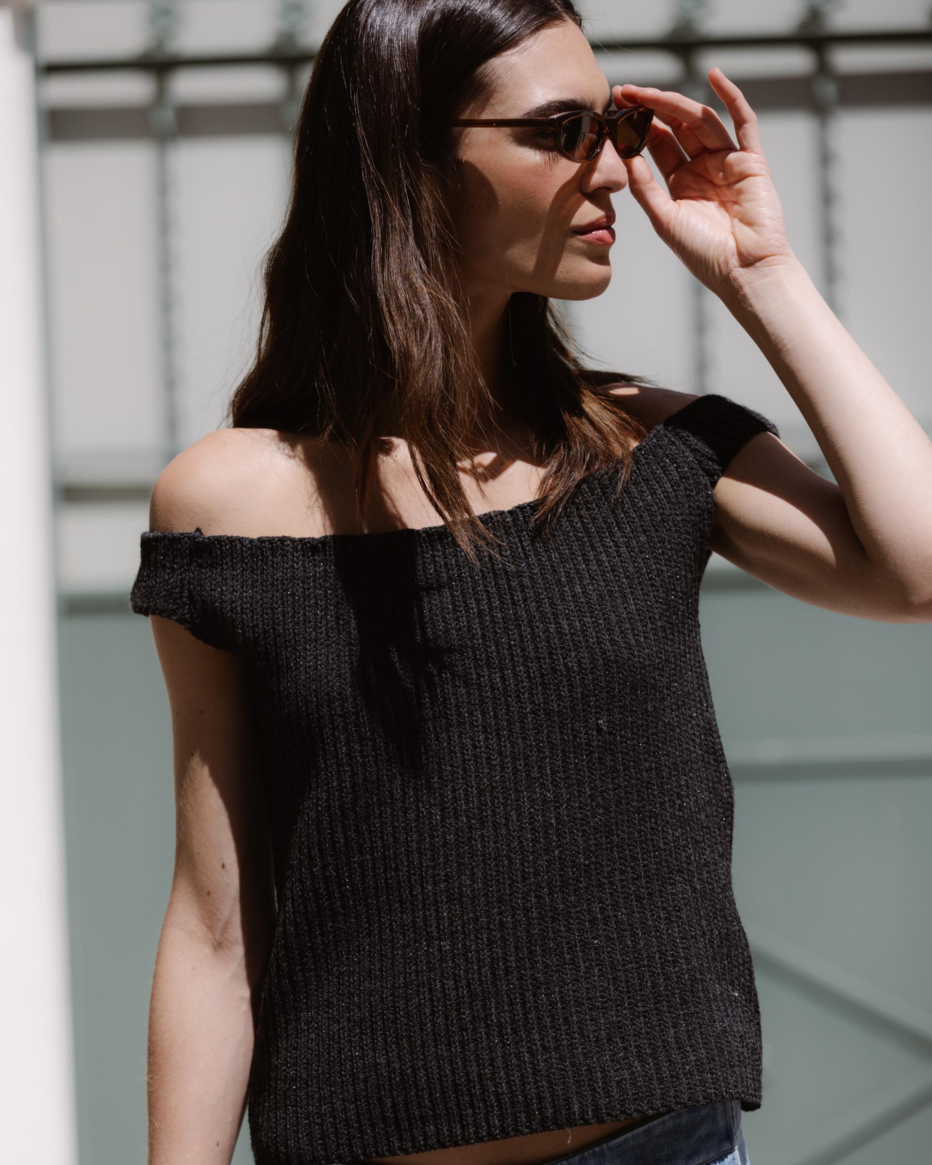 Top Punto Escote Bardot Lurex Antracita