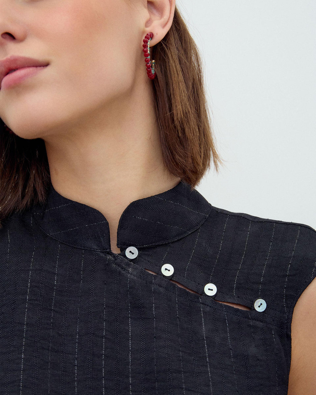 Blusa Sin Mangas Botones Laterales Rayas Lurex Negro