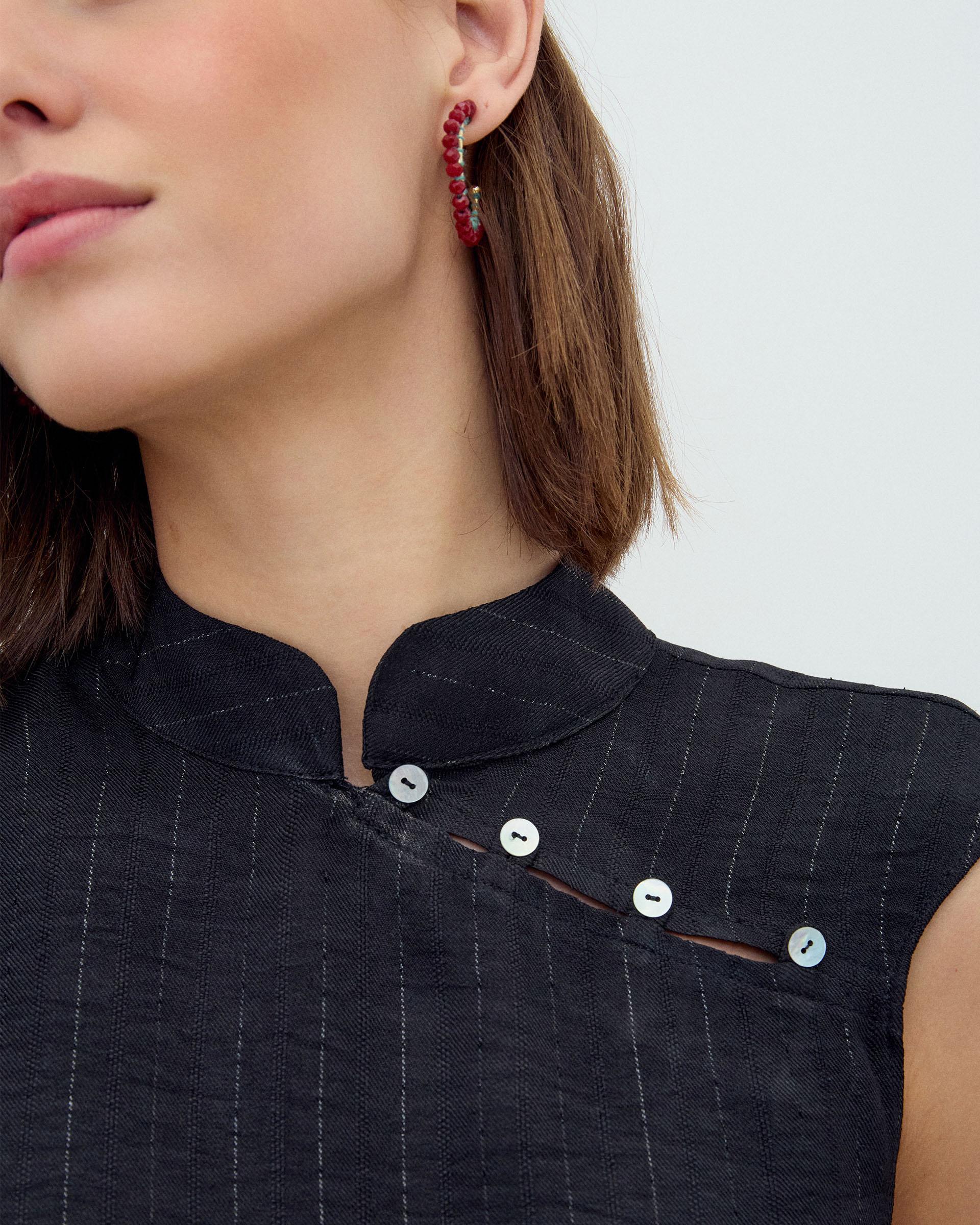 Blusa Sin Mangas Botones Laterales Rayas Lurex Negro