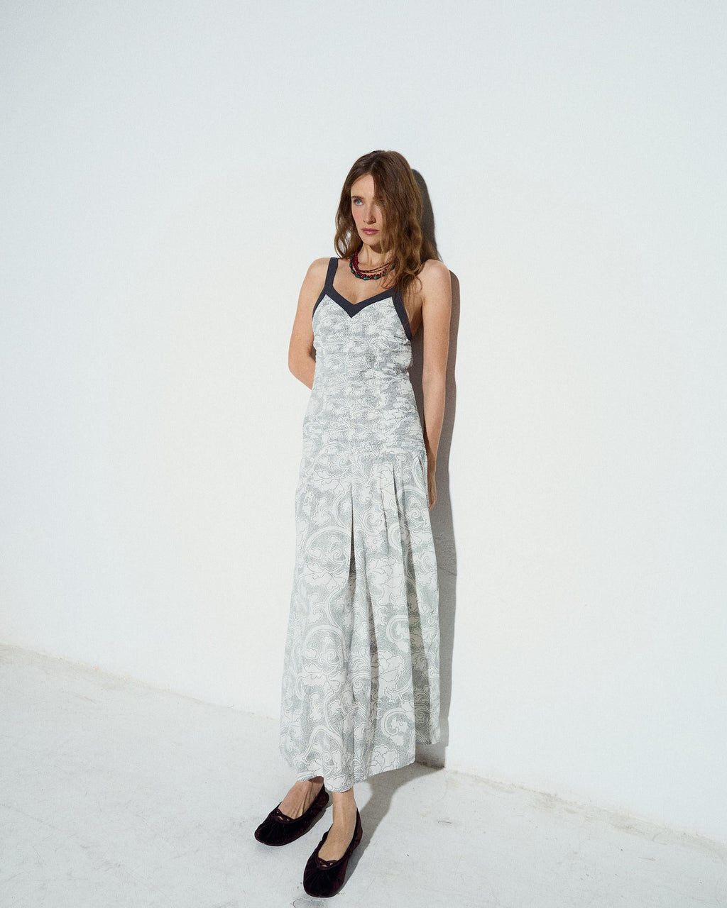 Vestido Fruncidos Estampado Floral Blanco