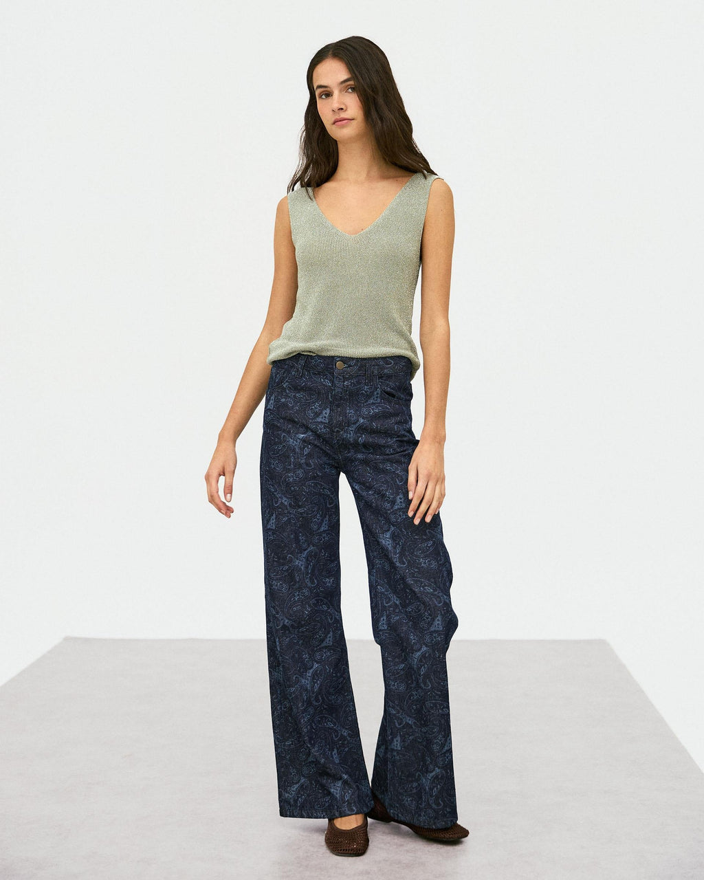 Jeans Wide Leg Estampado Azul Oscuro