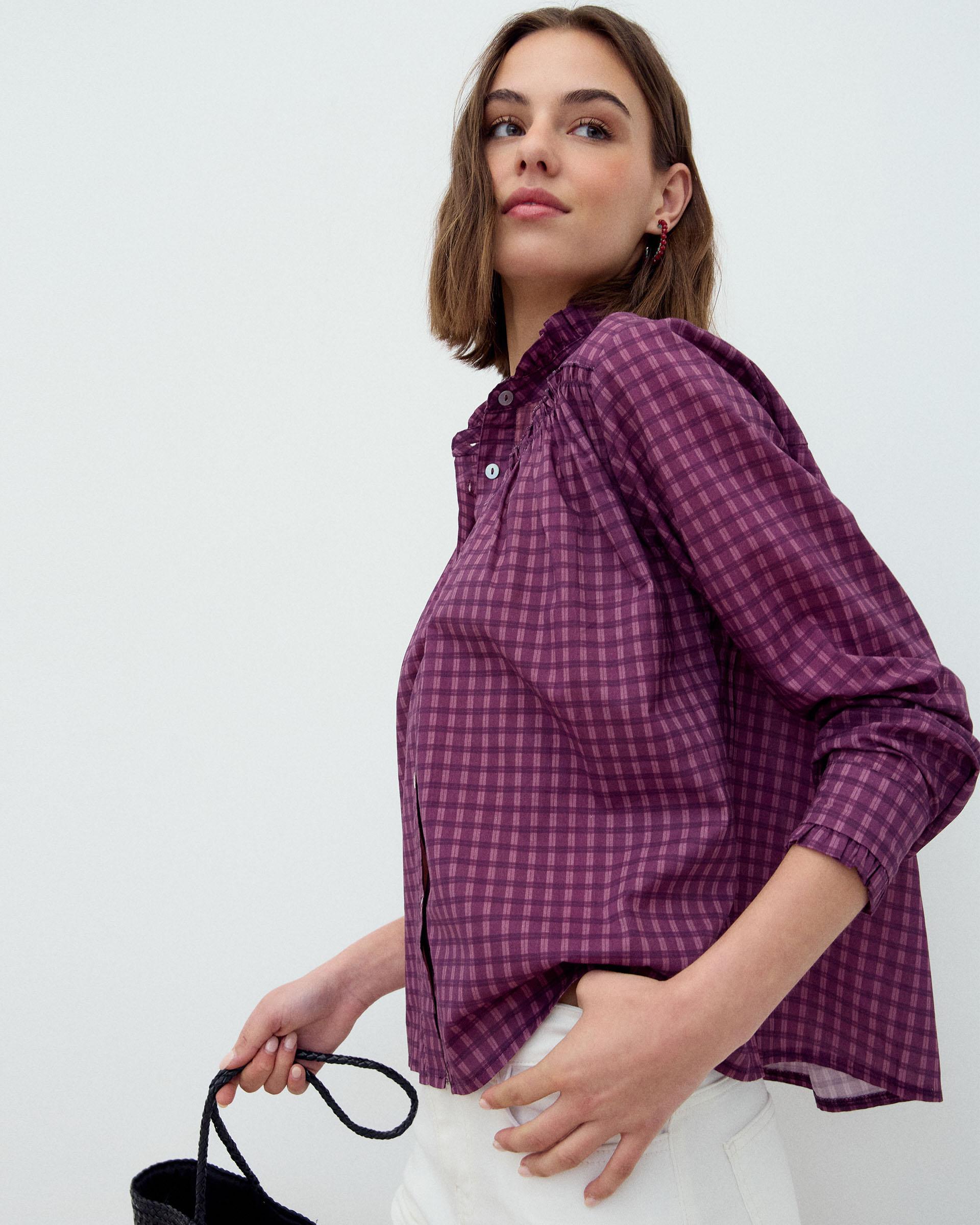 Blusa Canesú Cuadros Morado