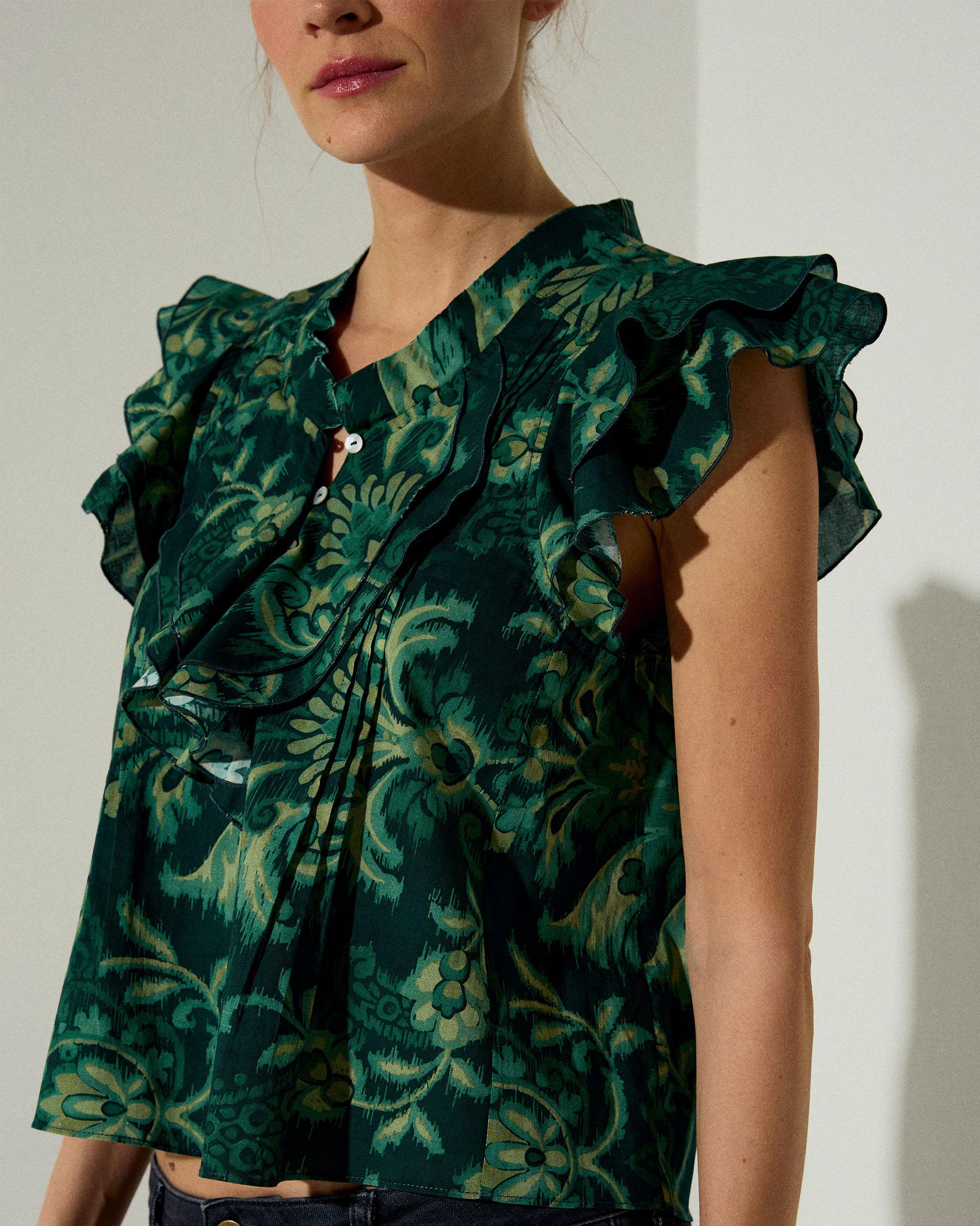 Blusa Sin Mangas Estampado Floral Verde