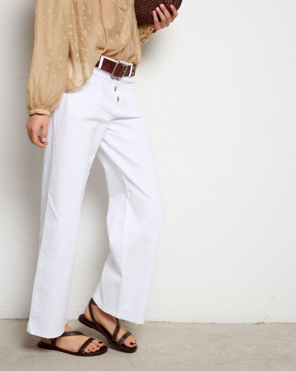 Jeans Bolsillos De Plastón Blanco