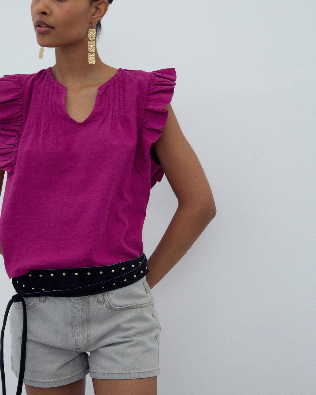 Blusa Sin Mangas Volantes Fucsia