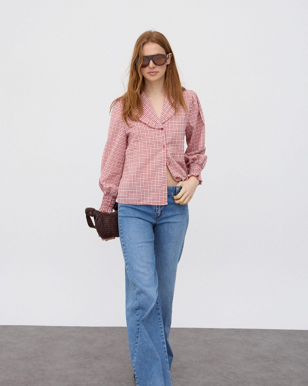 Blusa Volante Cuello Vichy Teja