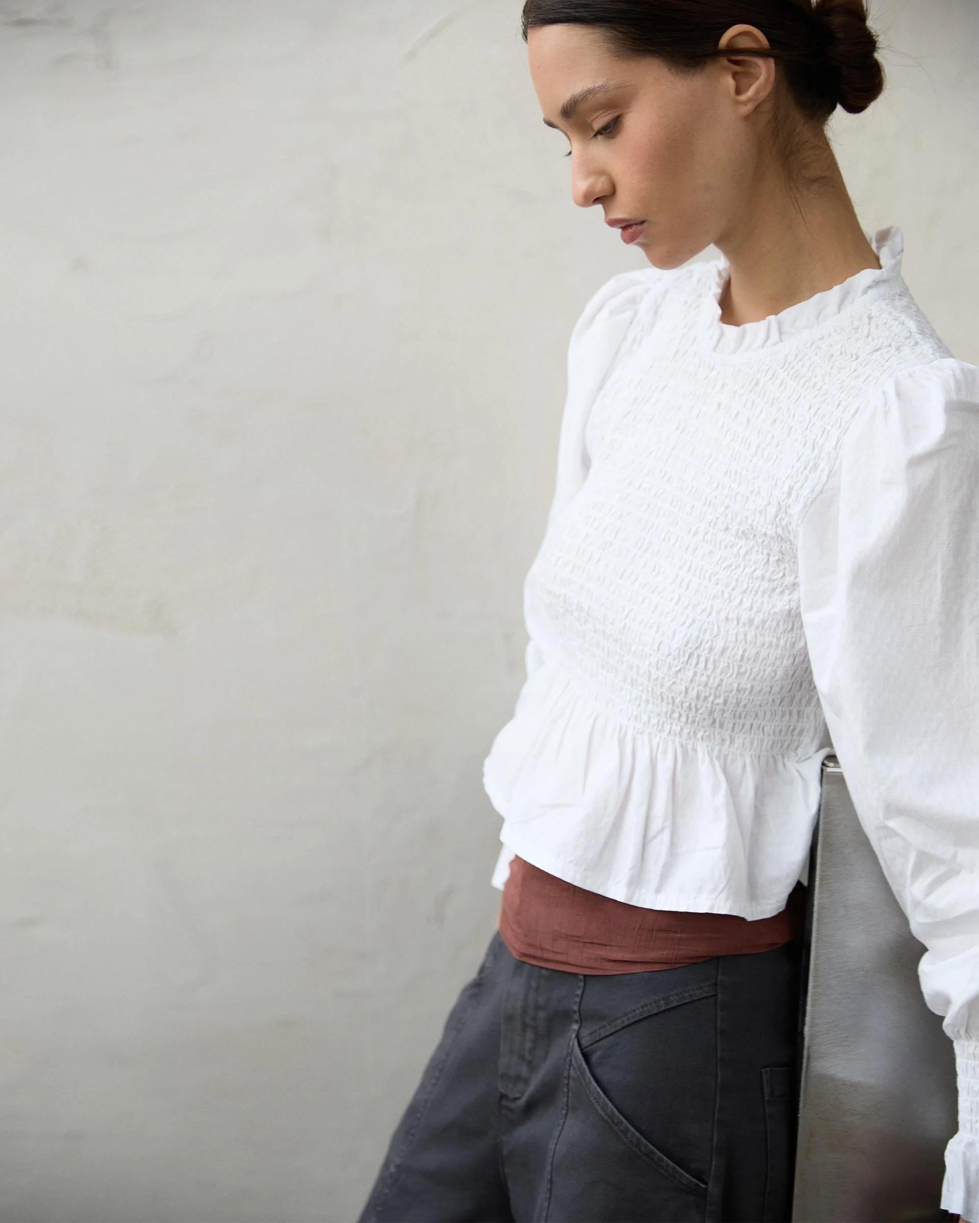 Blusa Nido De Abeja Blanca