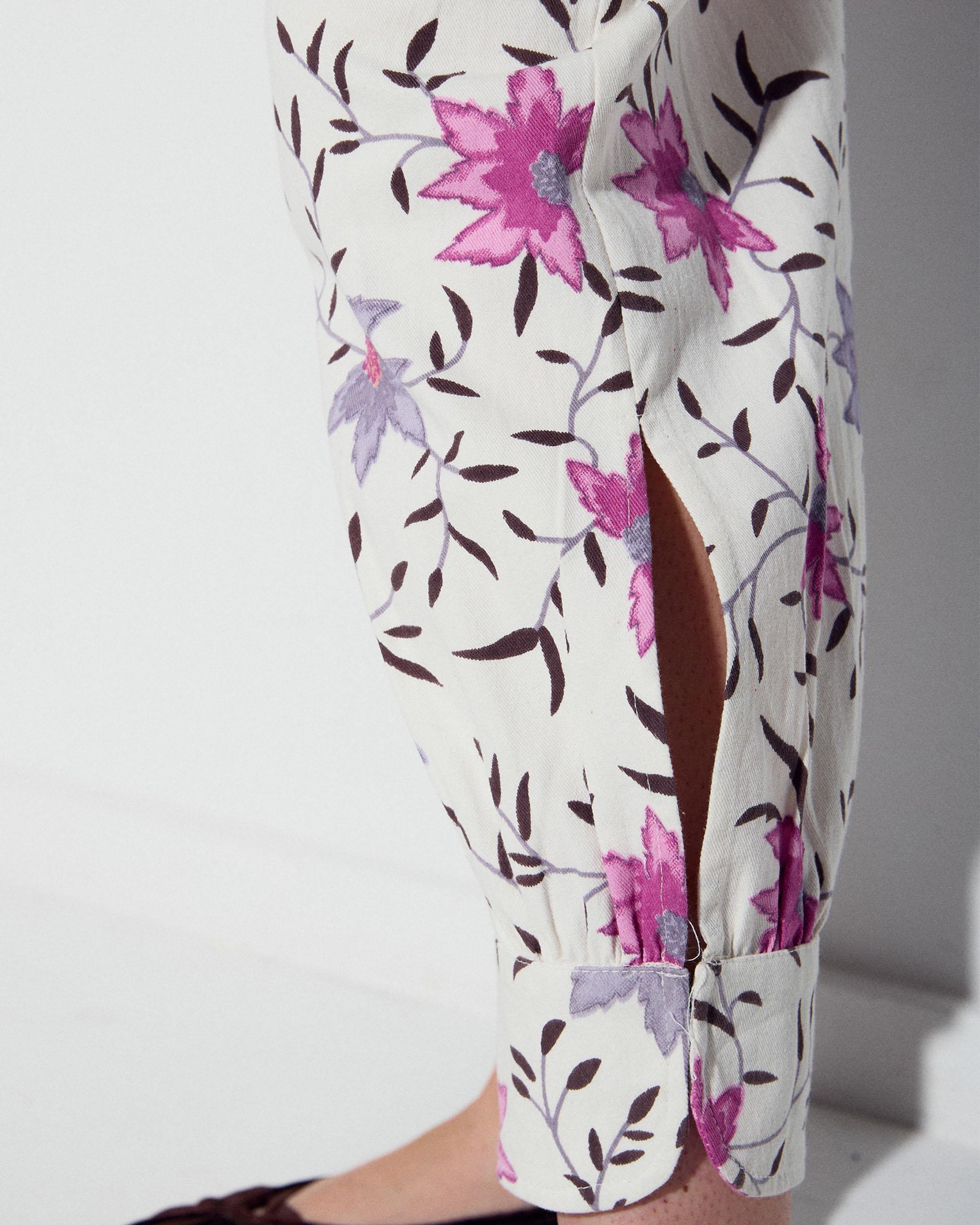 Pantalón Bombacho Estampado Floral Blanco