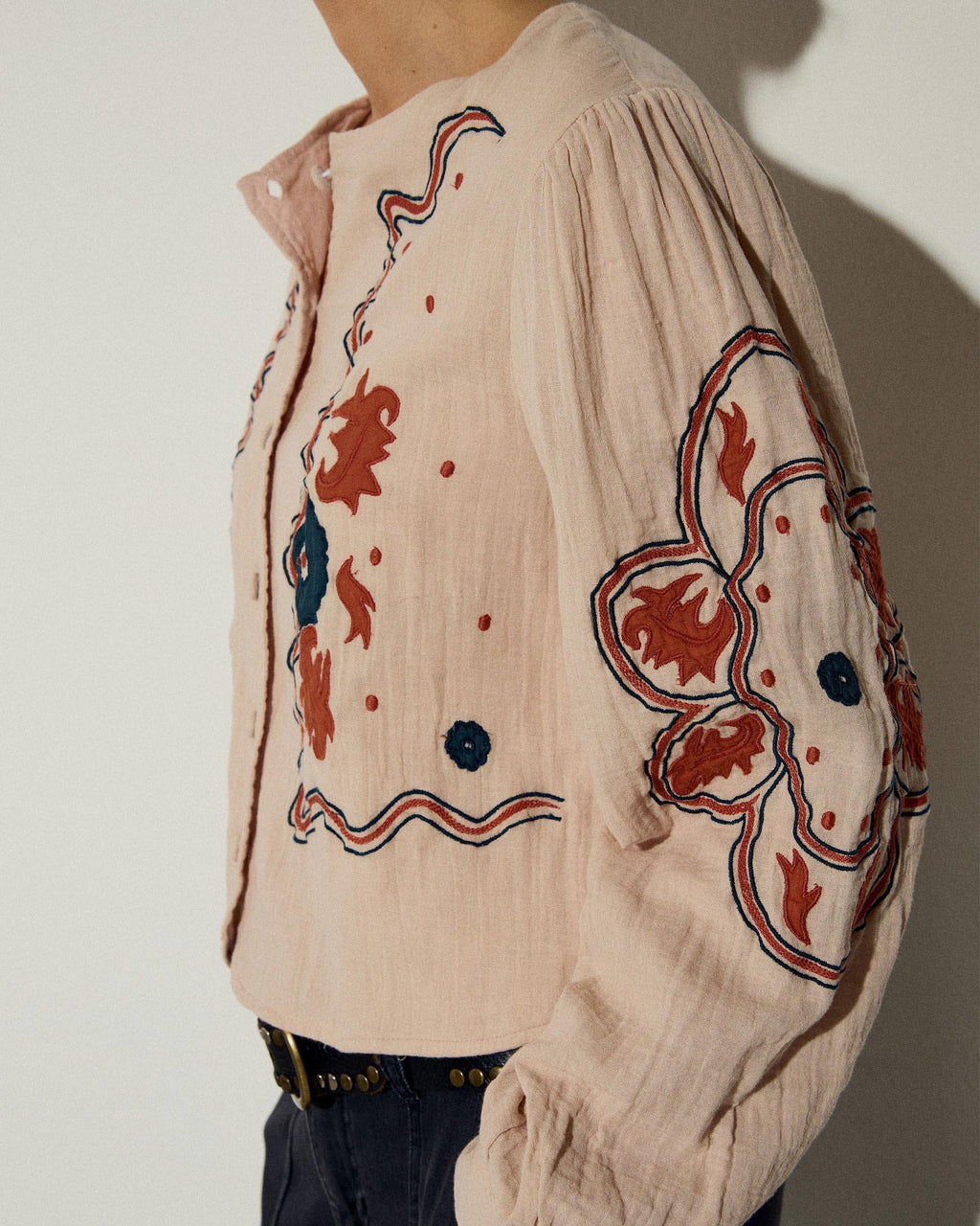 Sobrecamisa Bordados Étnicos Rosa Palo