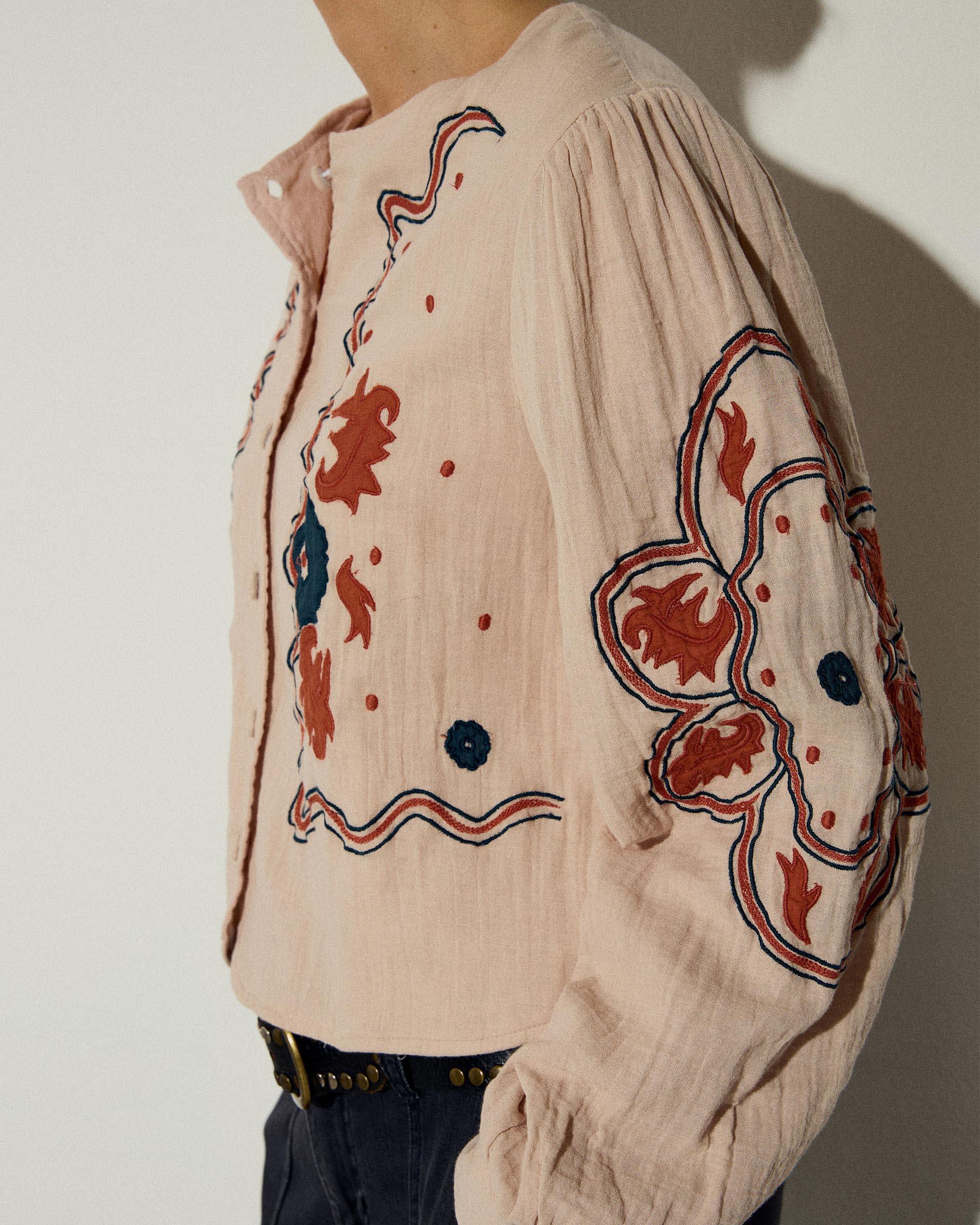 Sobrecamisa Bordados Étnicos Rosa Palo