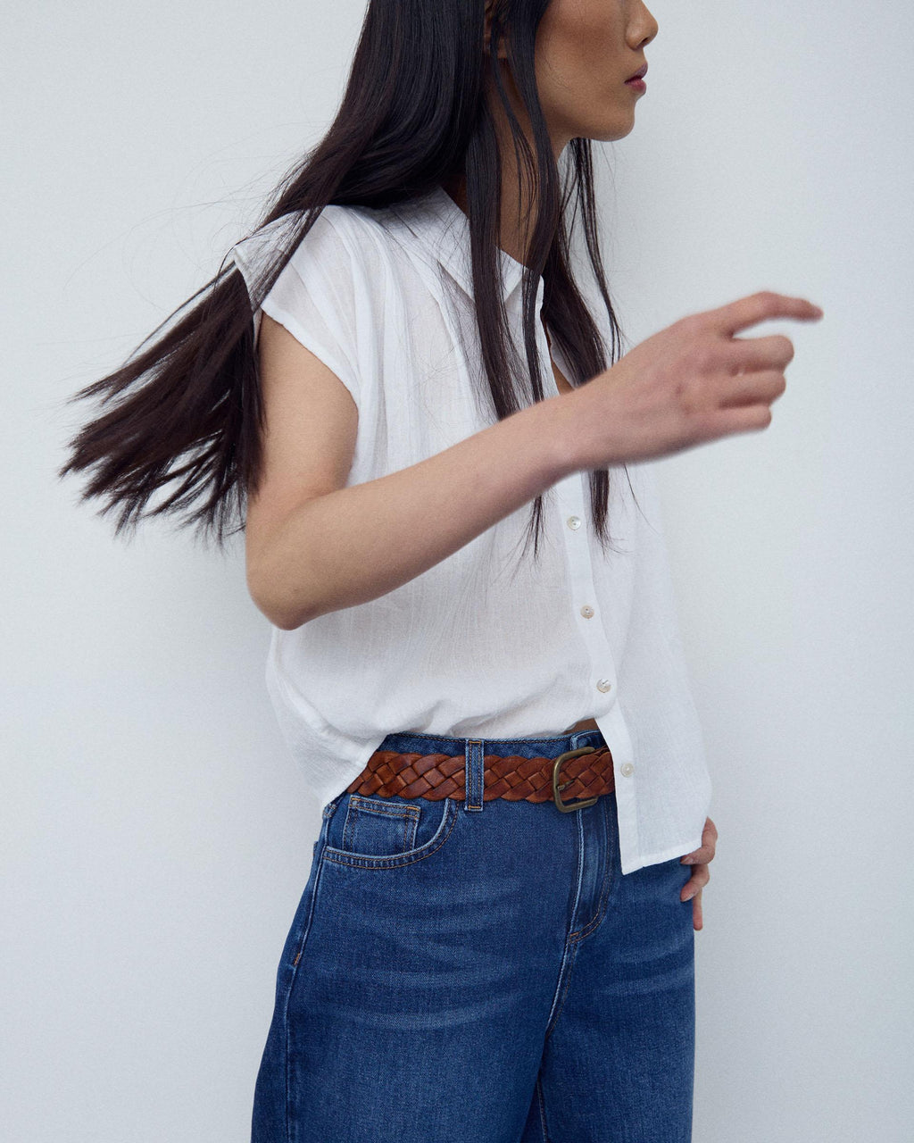 Camisa Sin Mangas Pliegues Blanca